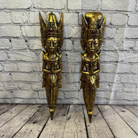 Gold Antique Colour Sita Dewi Bali Rice Goddess Wings Mermaid Wood 50cm Pair