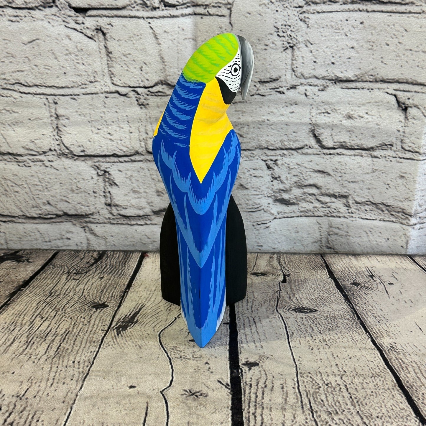 20cm Blue Parrot Bird Ornament Statue Fair Trade Hand Made Carved Wood