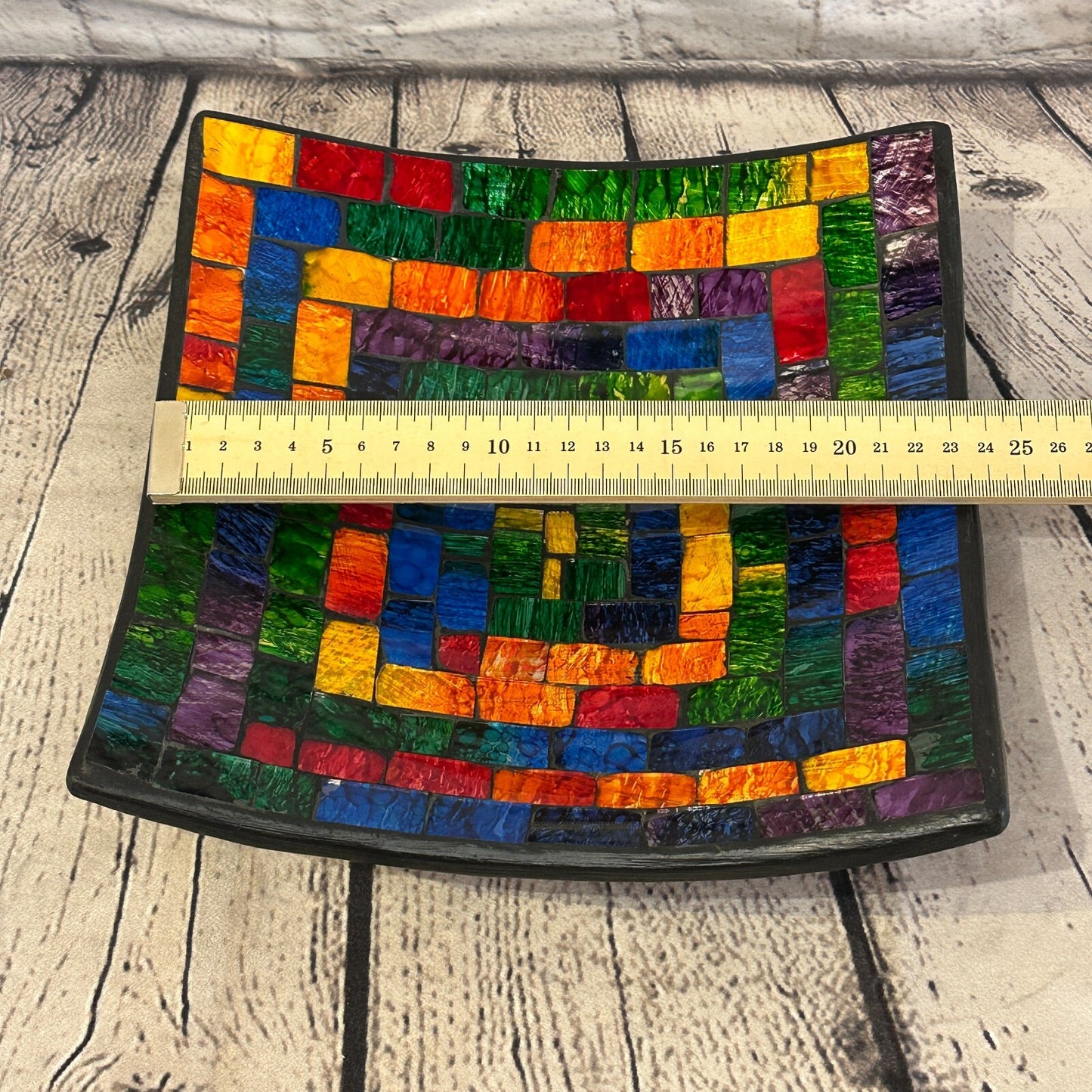 25cm Rainbow Small Swirl Square Mosaic Handmade Ceramic Glass Tile Bowl Fruit