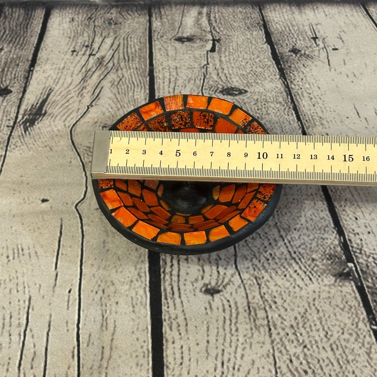 Orange Mosaic Stick Holder Round Plate Buddhism Ash Catcher Joss Cone Insence