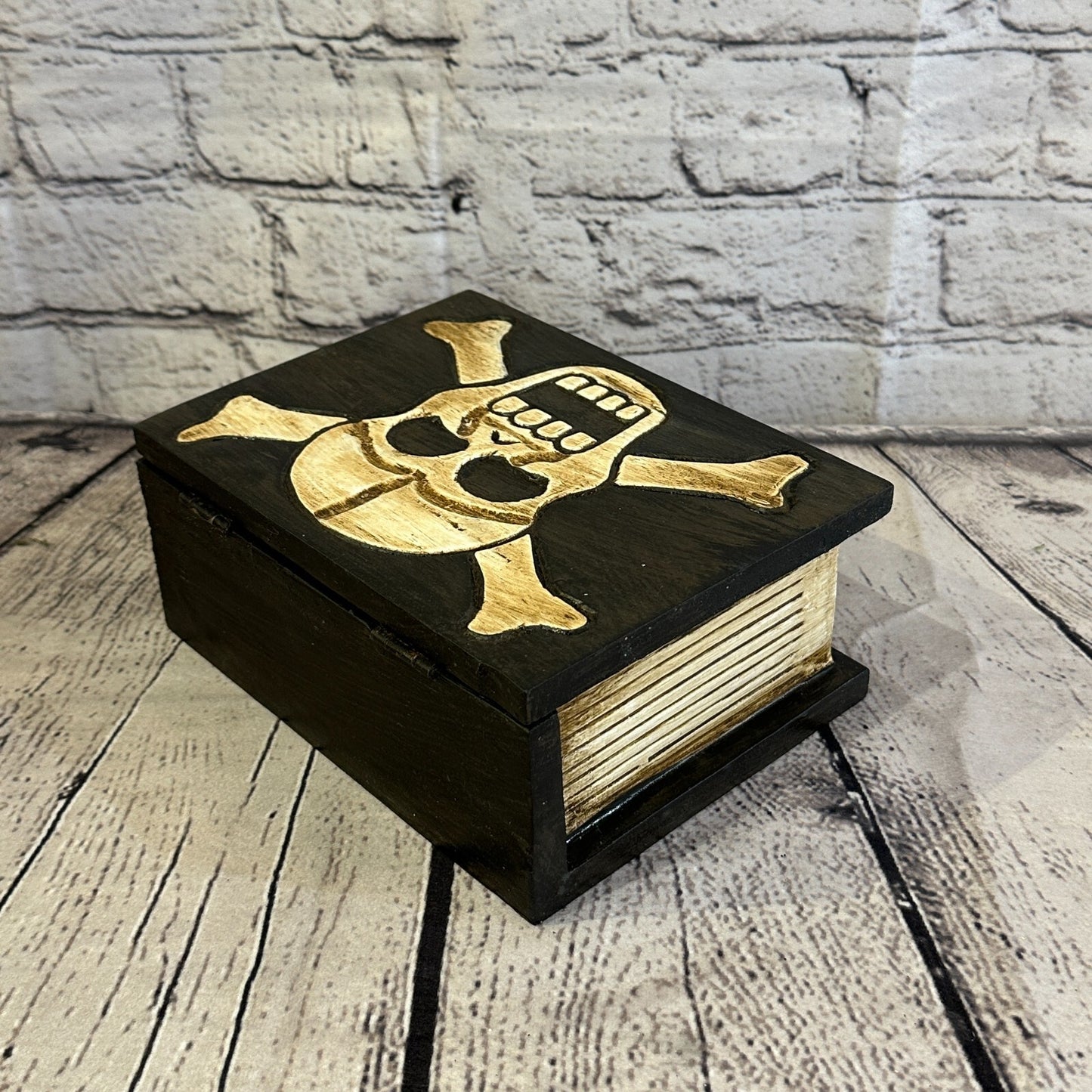 18cm x 12cm Book Wooden Gothic Skeleton Skull Coffin Jewellery Trinket Box