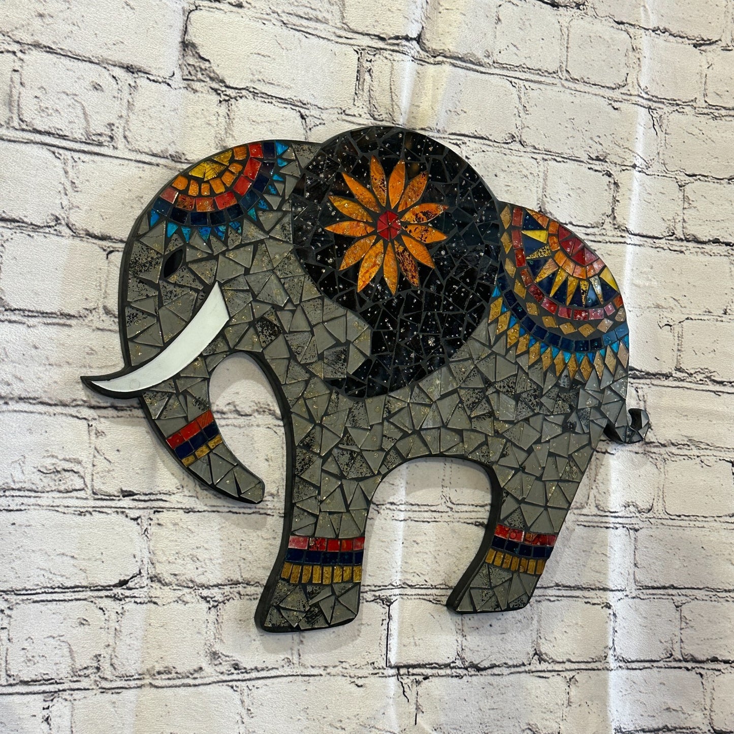 Grey Elephant Mosaic Tile Wall Mirror 45cm x 35cm 18 Inches Handmade