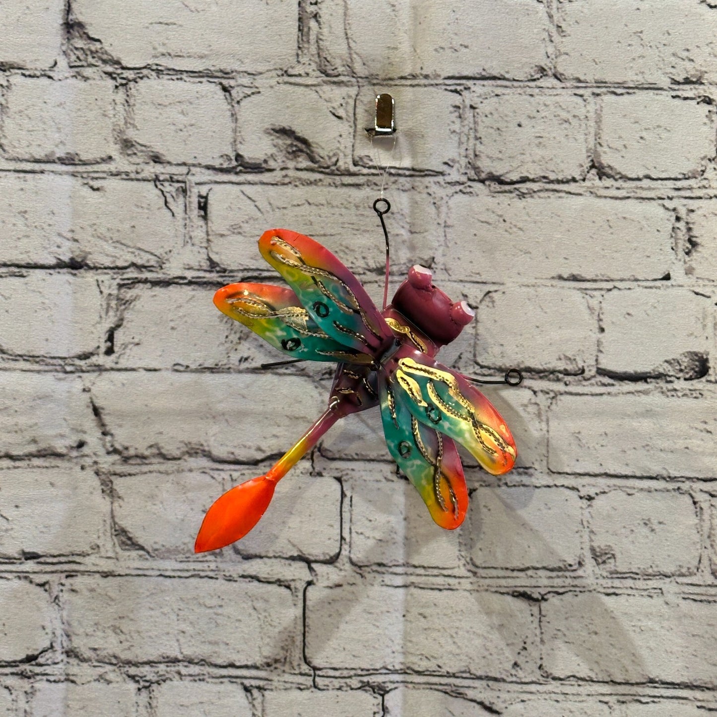 20cm x 15cm Orange Dragonfly Bug Metal Tin Wall Hanging Ornament Painted Statue