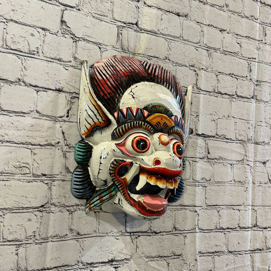 Large Wooden White Barong Wall Mask 30cm x 25cm Handmade And Fairtrade