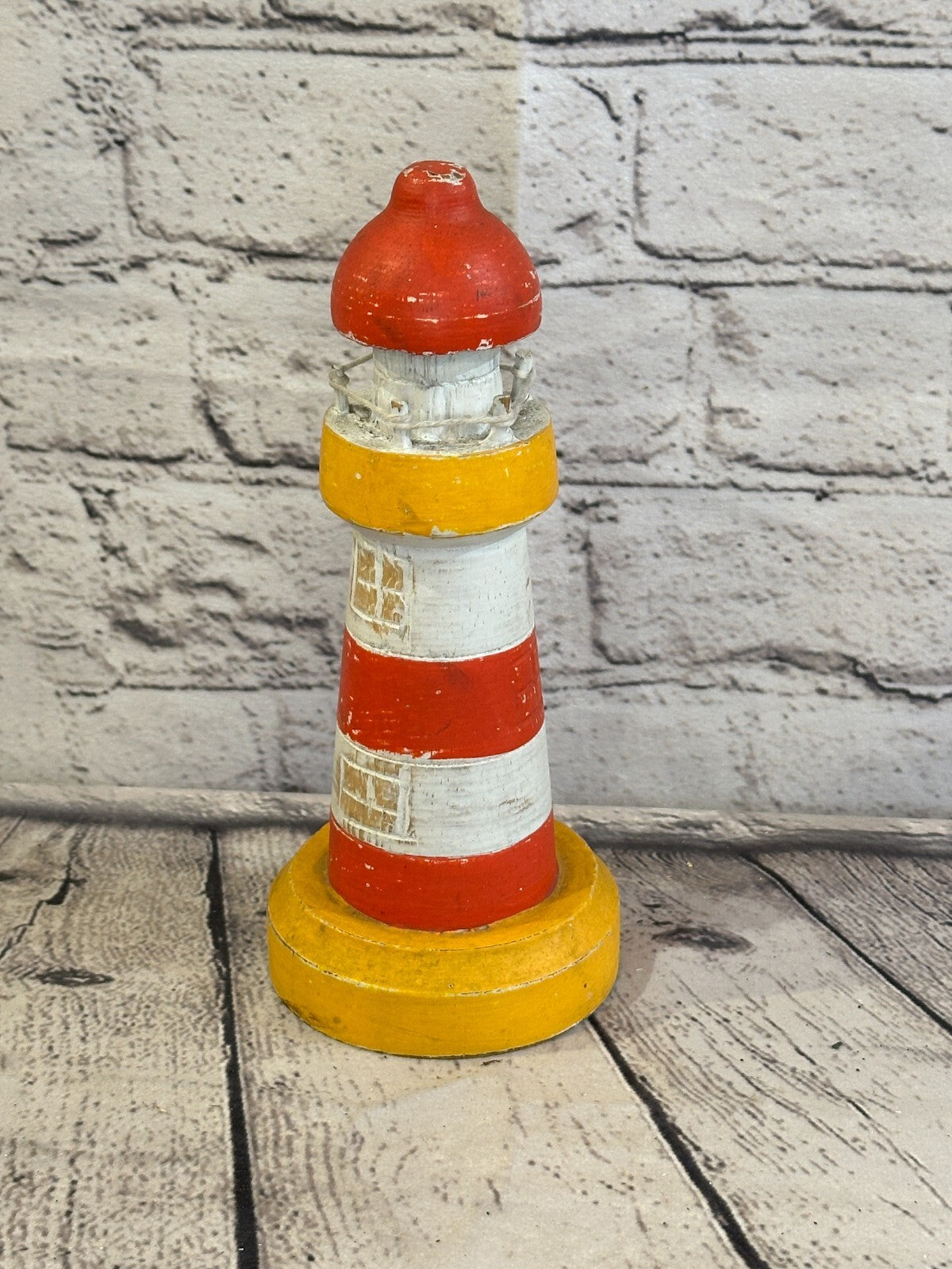 20cm Red White Wooden Lighthouse Ornament Nautical Coastal Sculpture Statue