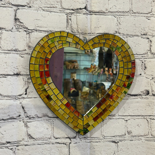 Yellow Heart Shape Mosaic Tile Wall Mirror 28cm x 25cm 10 Inches Handmade New