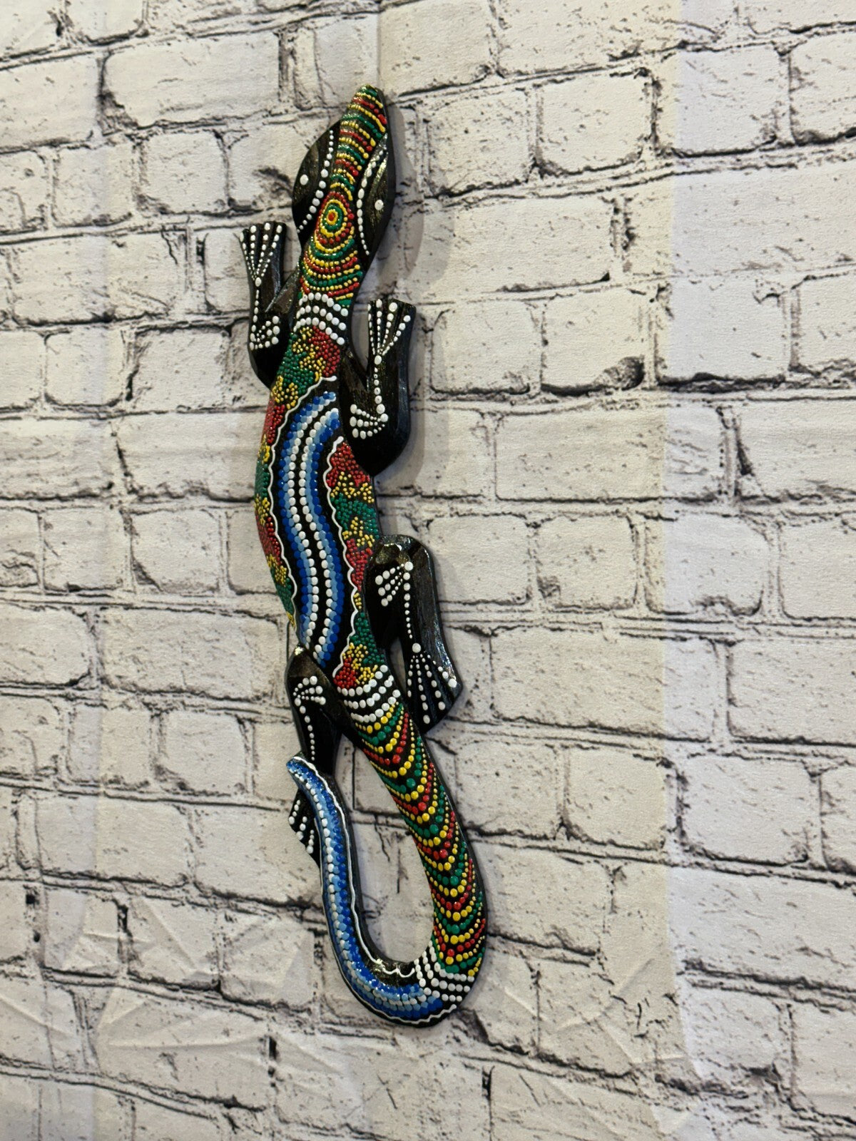50cm Gecko Carved Wooden Dot Painted Ethnic Tribal Tiki Wall Handmade No 1