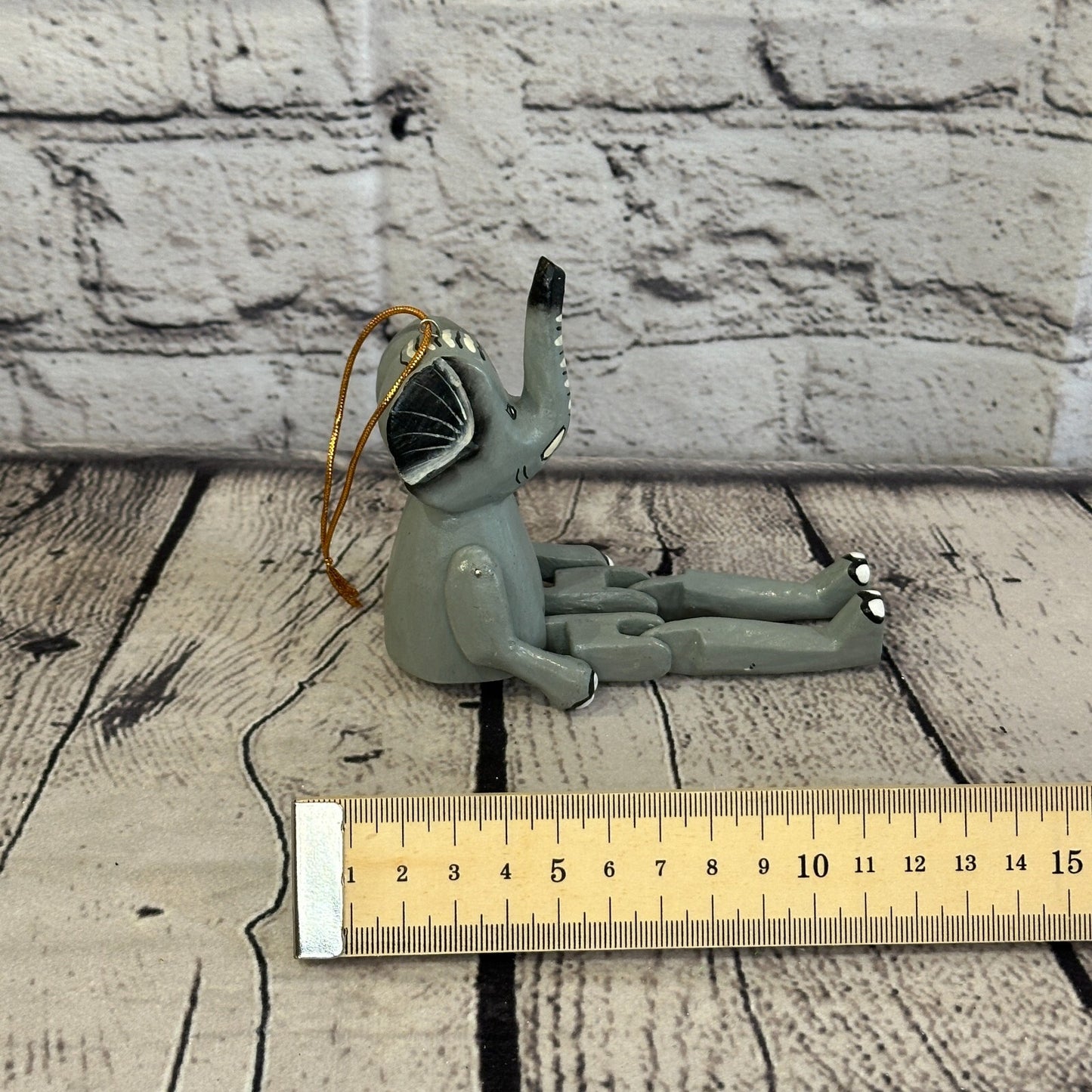 10cm Elephant Sitting Animal, Wooden Shelf Ornament Handmade and Fairtrade