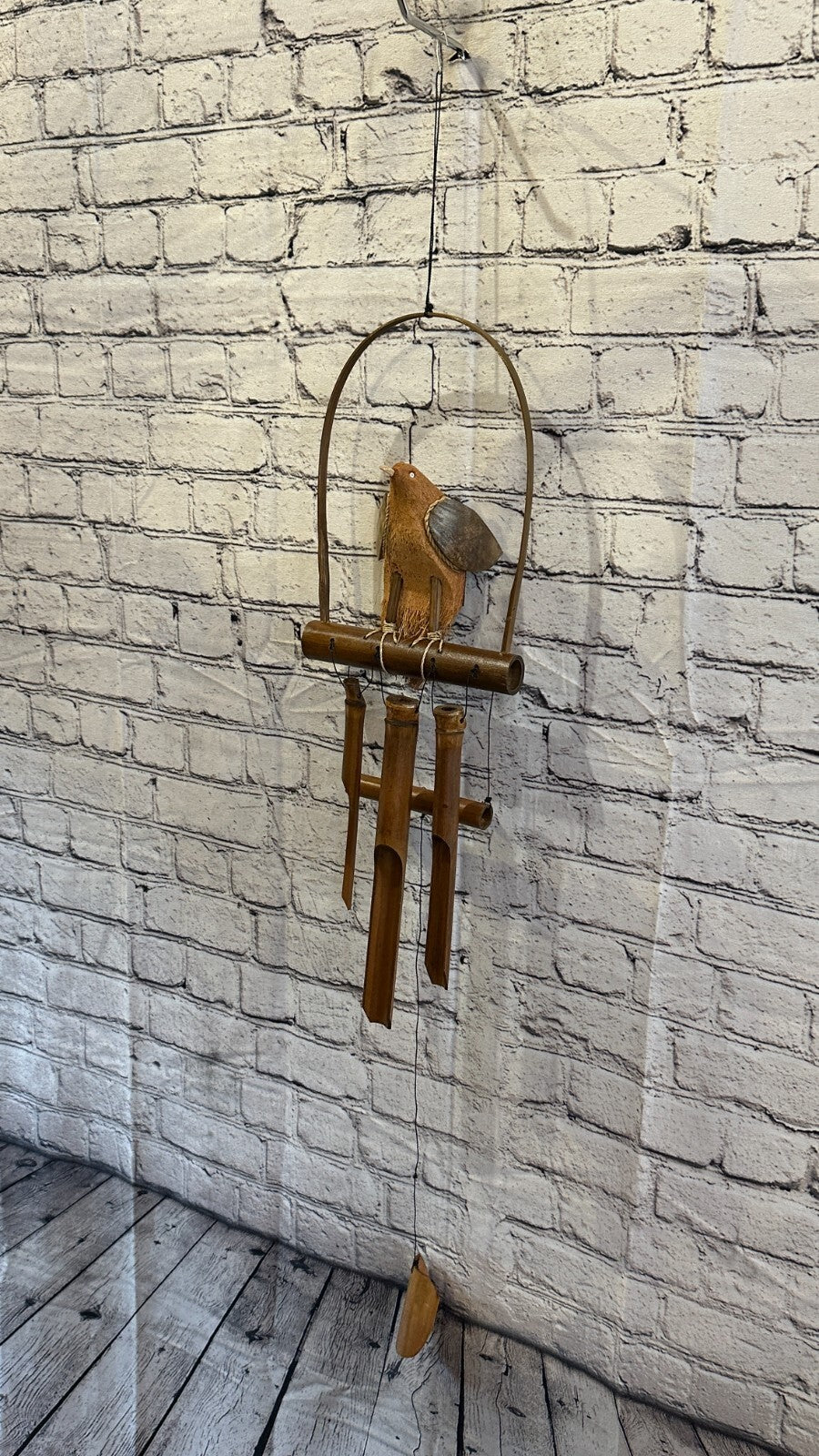 Bird On Bar With Chimes Bamboo Windchime 60cm Garden Gift Summer Handmade Chimes
