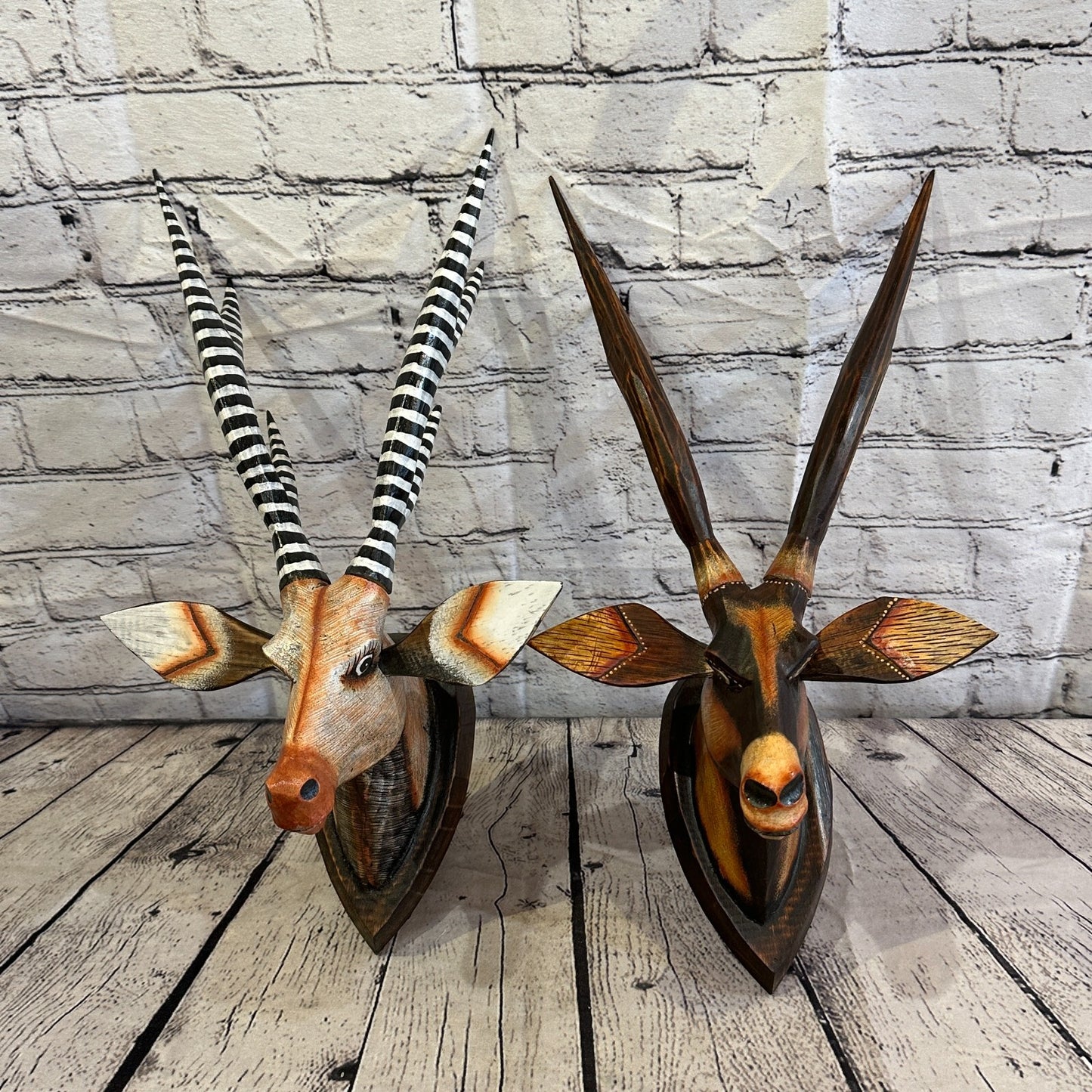 45cm x 25cm Brown Painted Wood Mounted Deer Head Wall Mounted Art Large Shabby