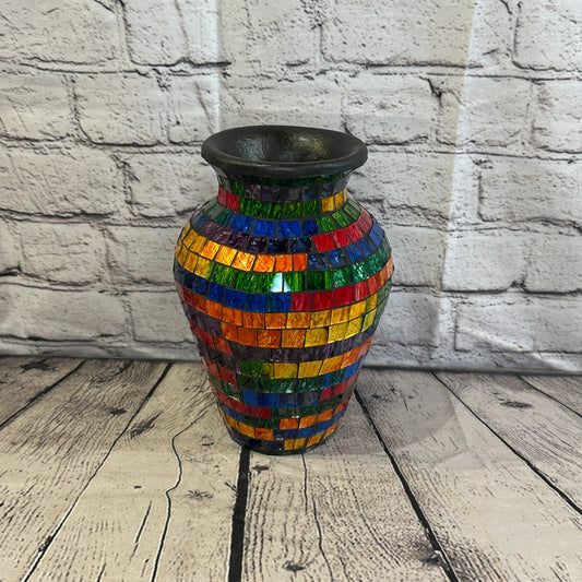 20cm Rainbow Hand Painted Glass Mosaic Terracotta Vase Vessel Ceramic Pottery