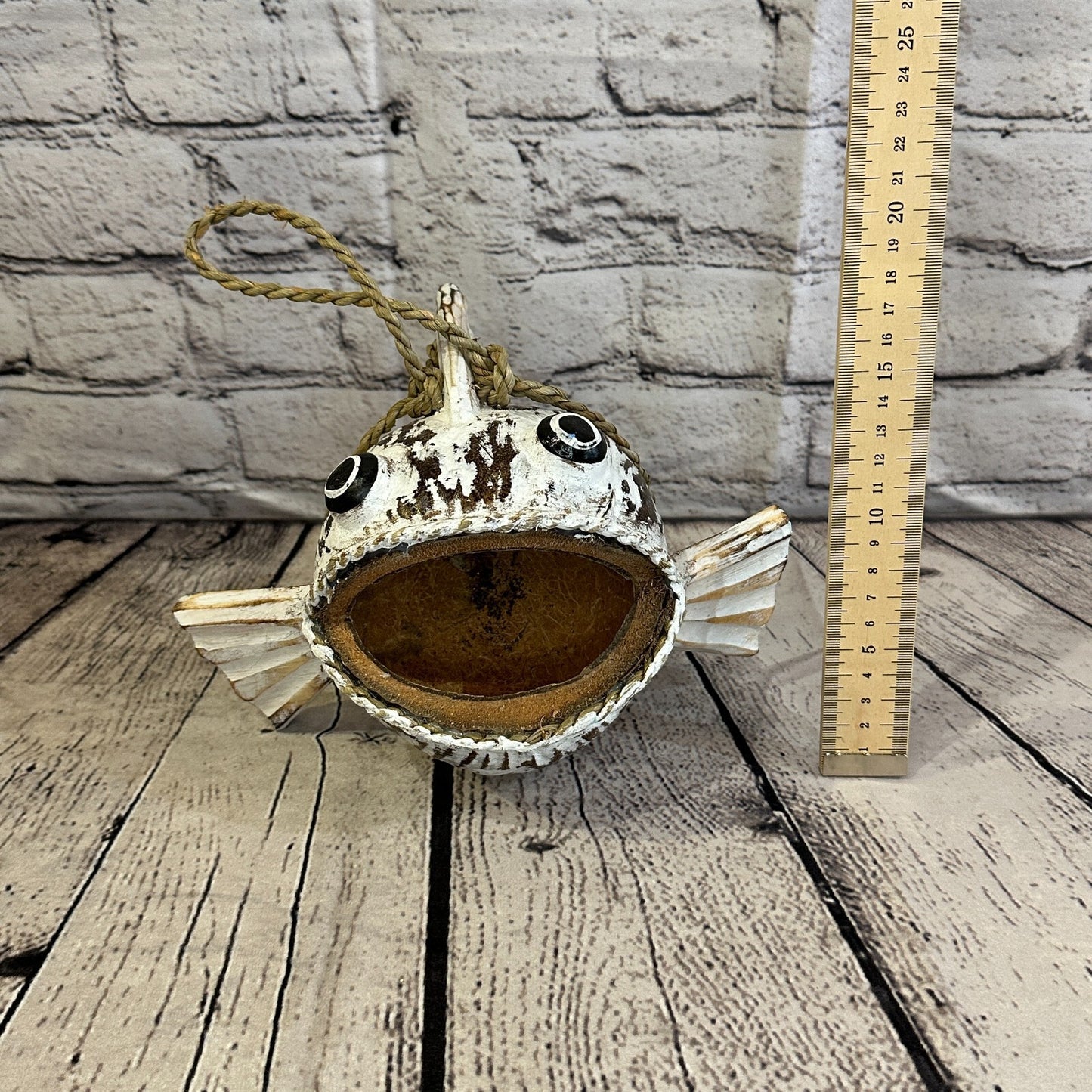 Plain White Folk Art Hand Painted Shark Fish Coconut Shell Ornaments Hanging