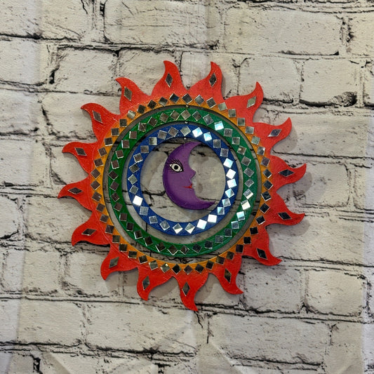 25cm Colourful Red Moon Hanging With Mirrors Window Suncatcher Indoor Mobile
