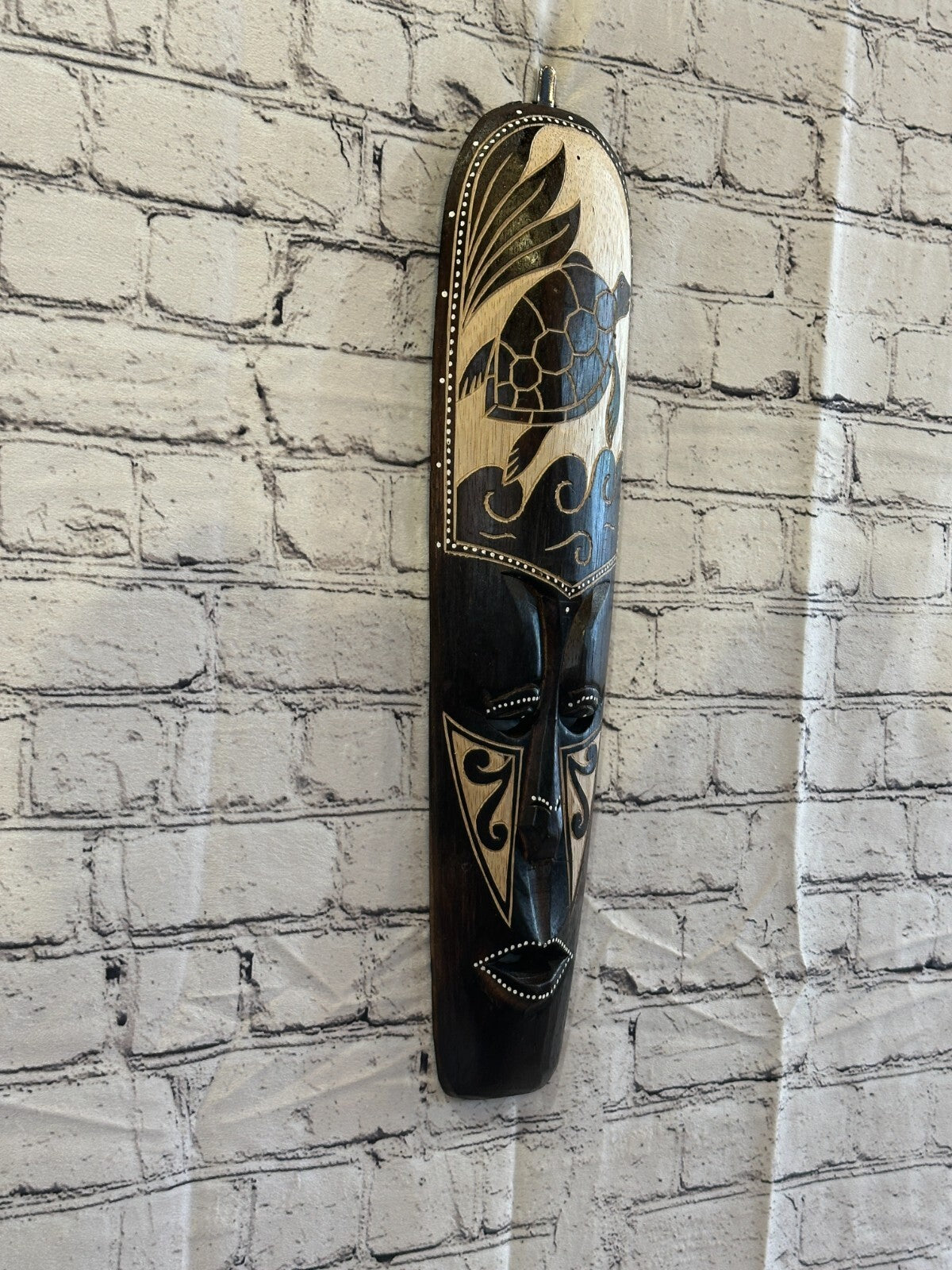 50cm Turtle Mask Carved Wooden Brown Work Painted Ethnic Tribal Tiki Wall Art