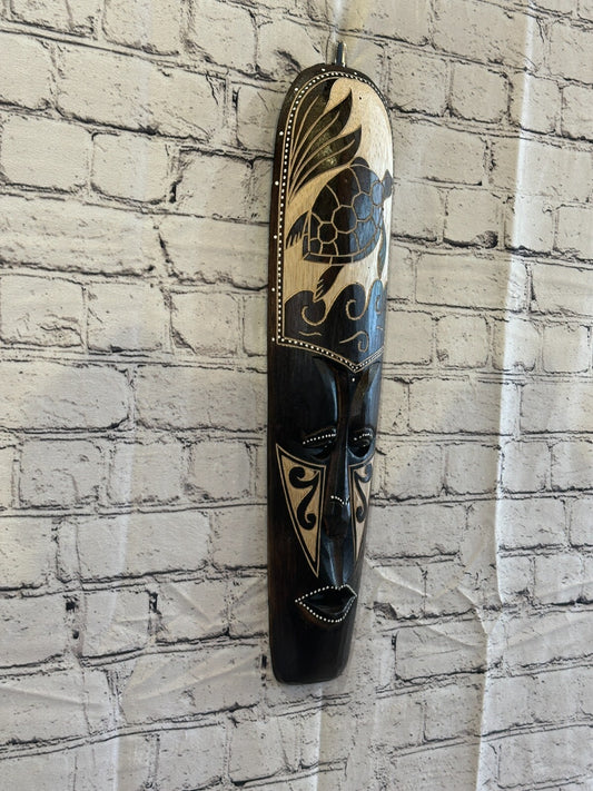 50cm Turtle Mask Carved Wooden Brown Work Painted Ethnic Tribal Tiki Wall Art