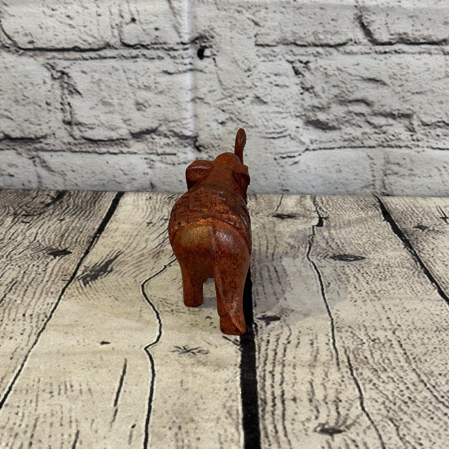 10cm x 6cm Carved Wooden Baby Elephant Wood Brown Sculpture Retro Handmade