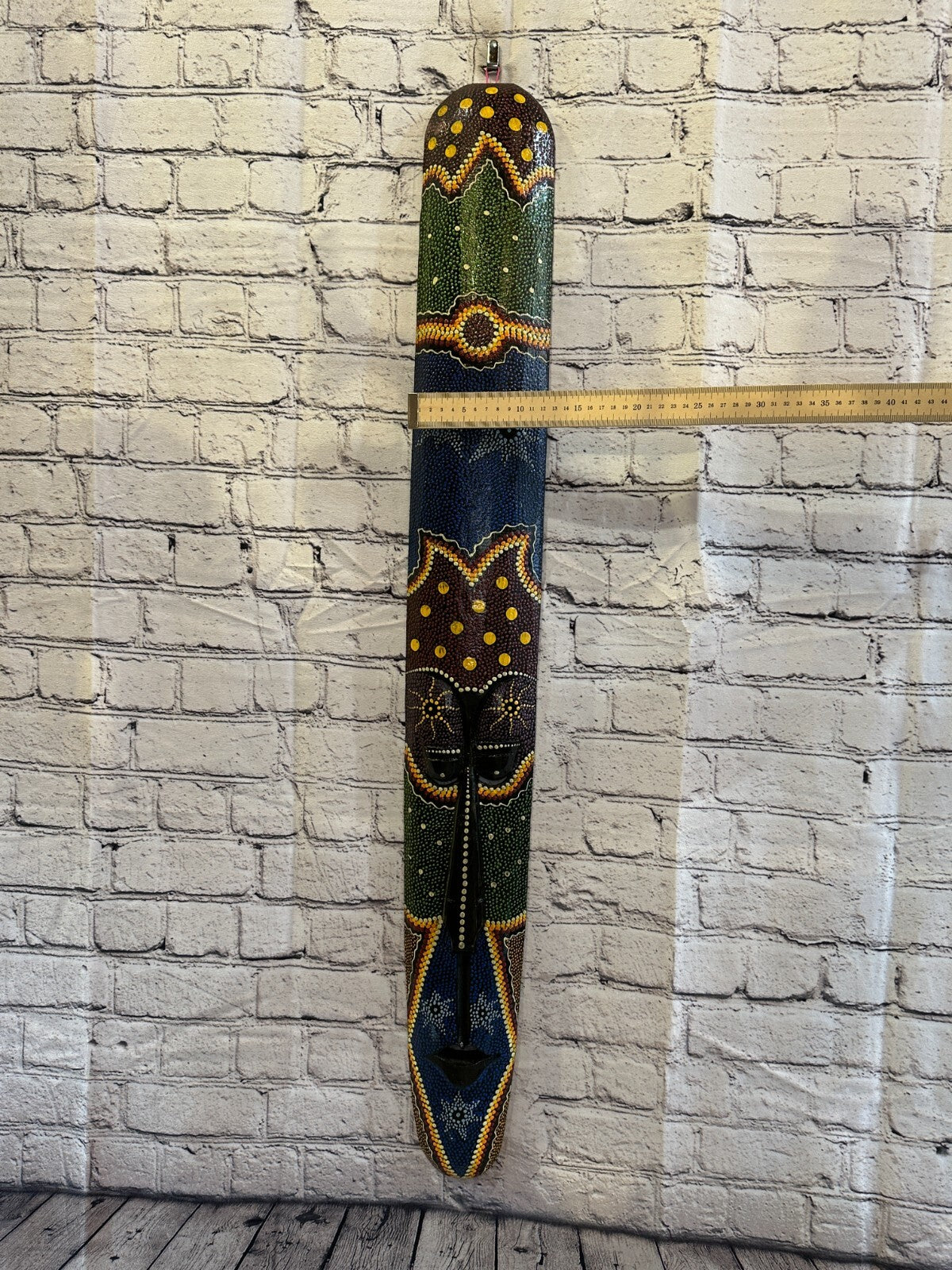 Mask 100cm Carved Wooden Dot Painted Ethnic Tribal Tiki Wall Art Handmade No 5