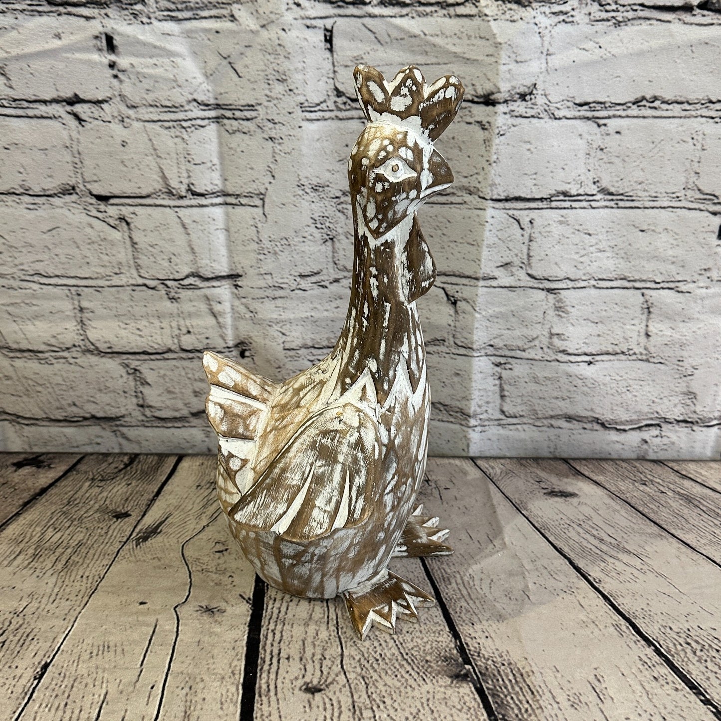 30cm x 15cm Brown Shabby Wooden Rooster Cockerel Retro Collectable Hand Carved