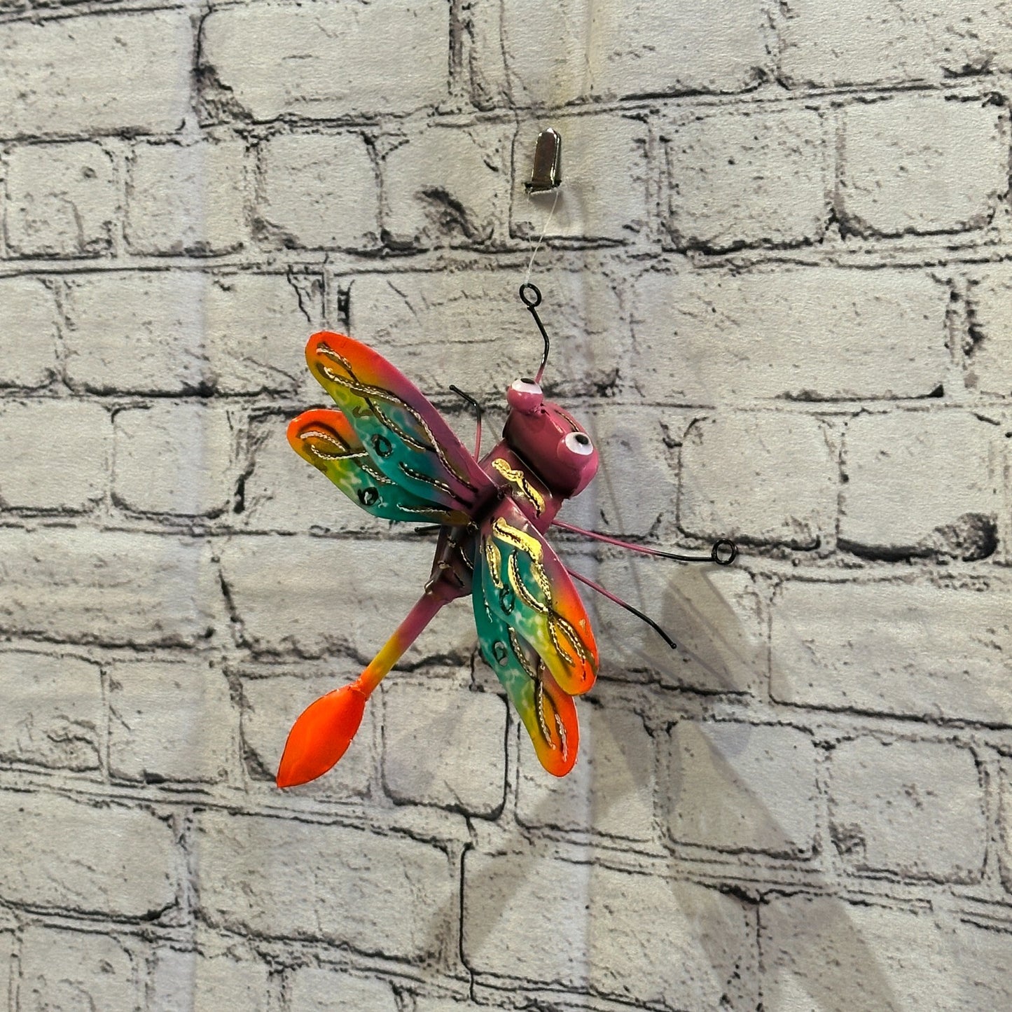 20cm x 15cm Orange Dragonfly Bug Metal Tin Wall Hanging Ornament Painted Statue