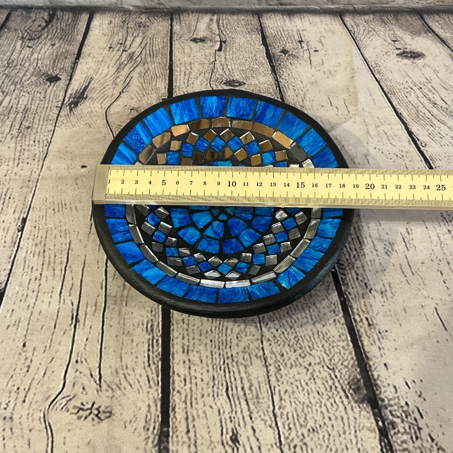 20cm Blue Round Mosaic Handmade Ceramic Glass Tile Bowl Fruit