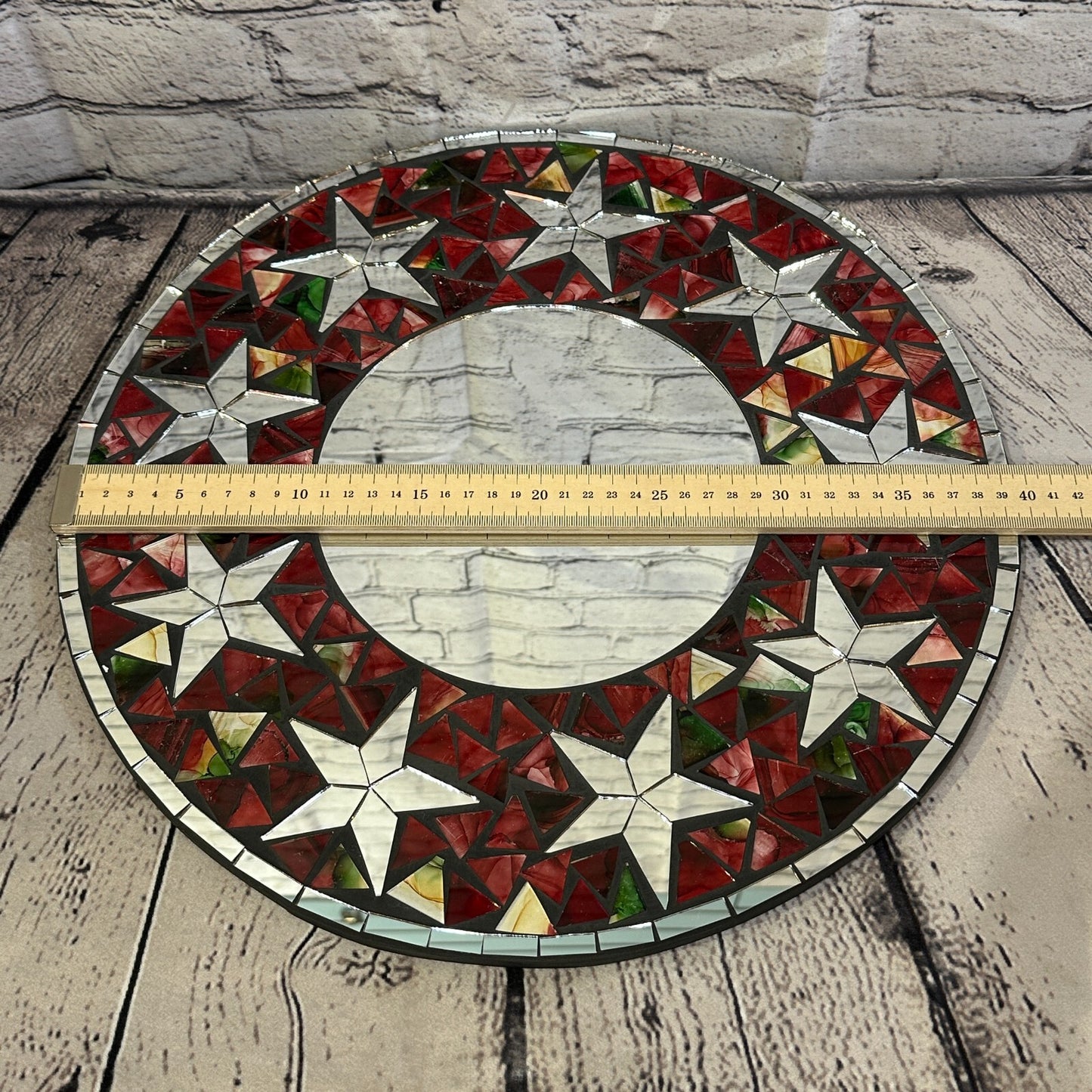 Red Stars Mosaic Tile Wall Mirror 40cm x 40cm 16 Inches Handmade New