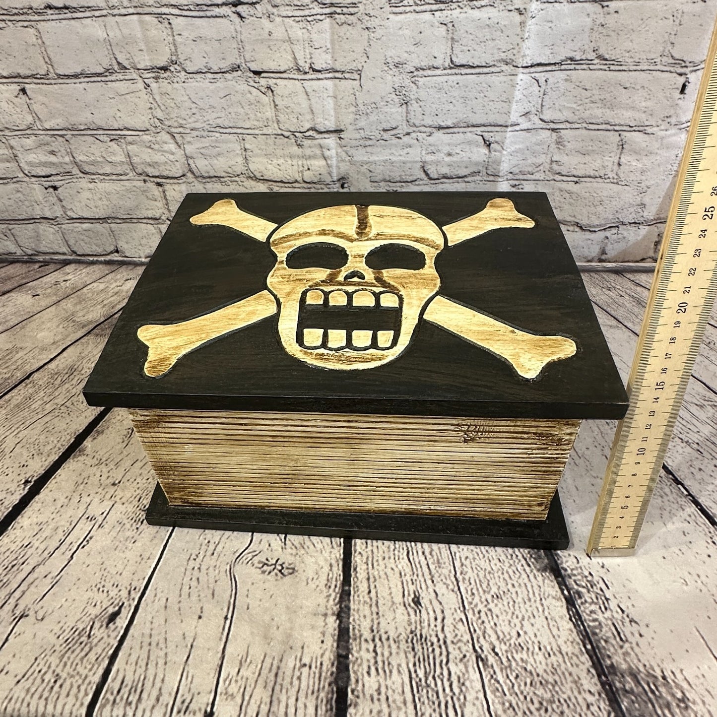 30cm x 22cm Book Wooden Gothic Skeleton Skull Coffin Jewellery Trinket Box