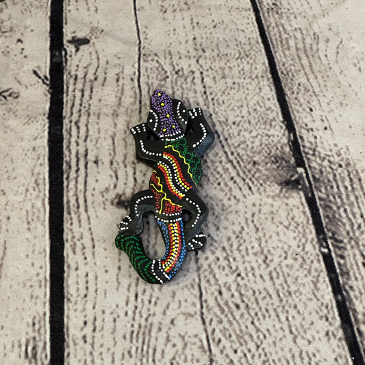 Lizard Gecko Wooden Animal Fridge Dot Work Magnet Magnetic Note Holder Novelty