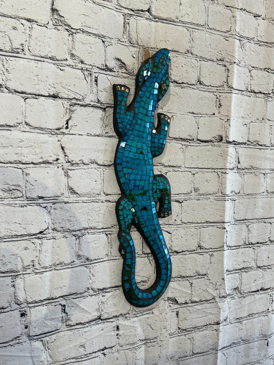 50cm Gecko Turquoise Blue Mosaic Wall Hanging Wooden Ornaments Wood Carving