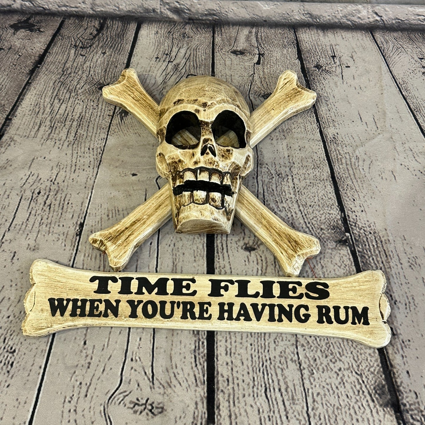 Skull & Crossbones Time Flies Rum Drink Pirate Sign Door Plaque 30cm x 25cm