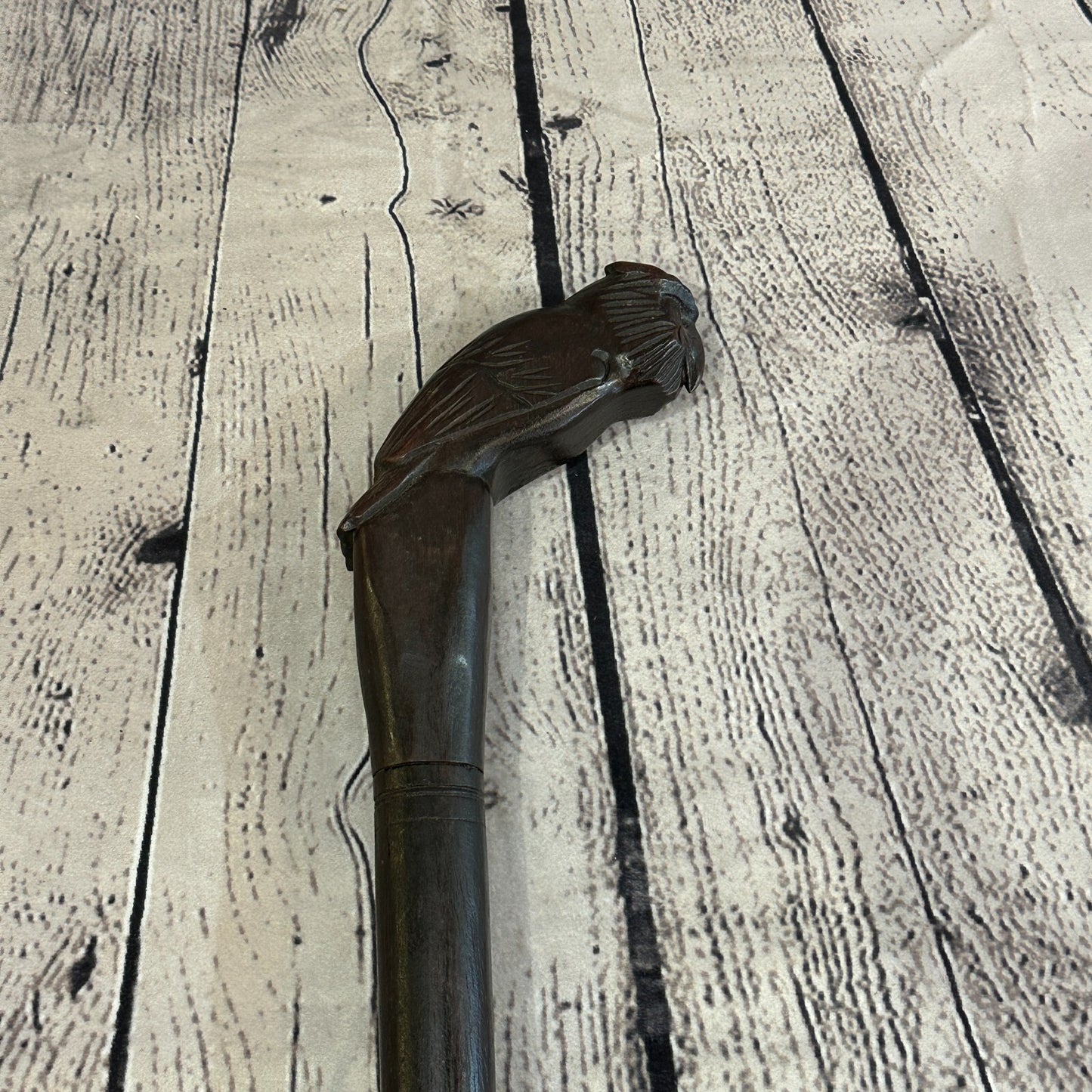 Wise Owl 90cm Tribal African Walking Stick Cane Hand Carved Dark Wood