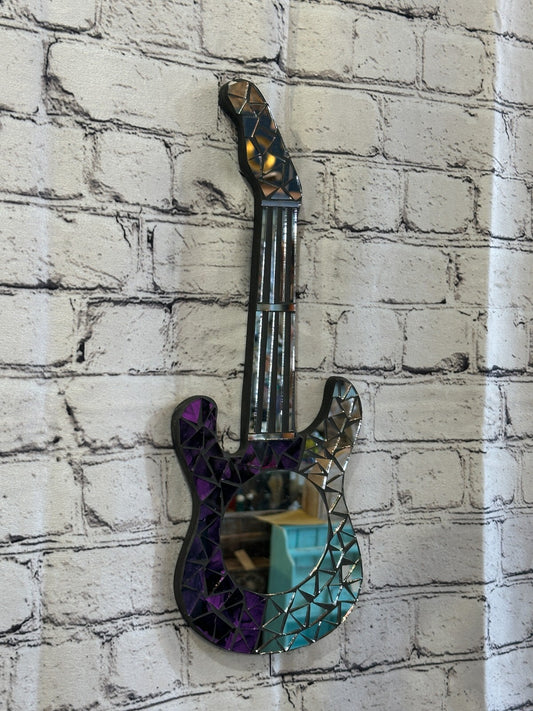 Purple Guitar Mosaic Tile Wall Mirror 40cm x 15cm 16 Inches Handmade New
