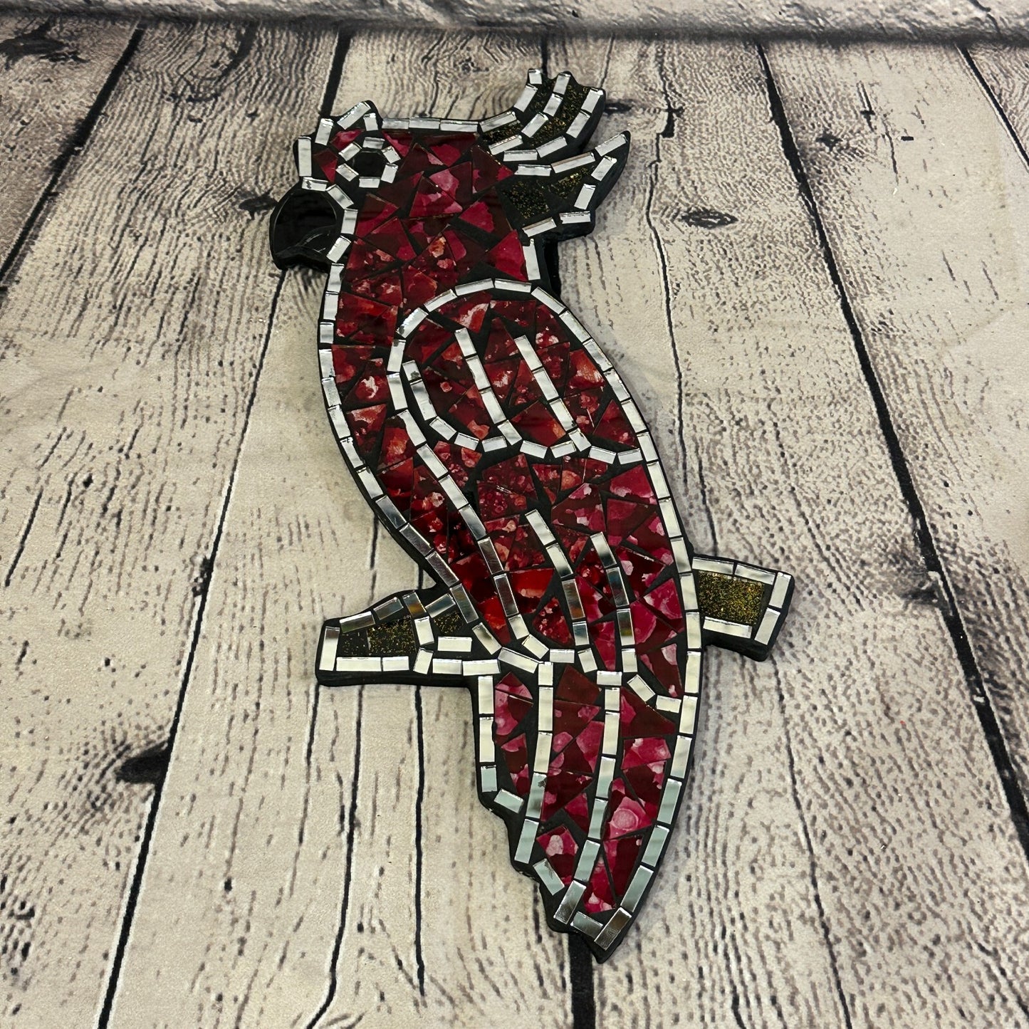 Red Bright Tropical Parrot Mosaic Tile Wall Mirror 30cm x 15cm Handmade New