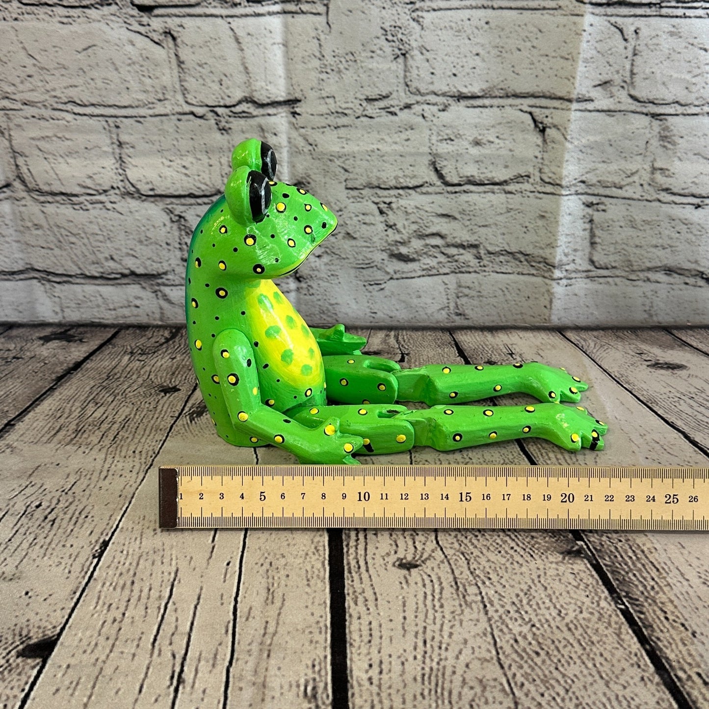 20cm Green Frog Sitting Animal, Wooden Shelf Ornament Handmade & Fairtrade
