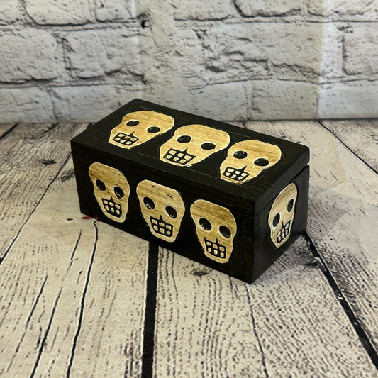 15cm x 8cm x 8cm Square Wooden Gothic Skeleton Skull Coffin Jewellery Box