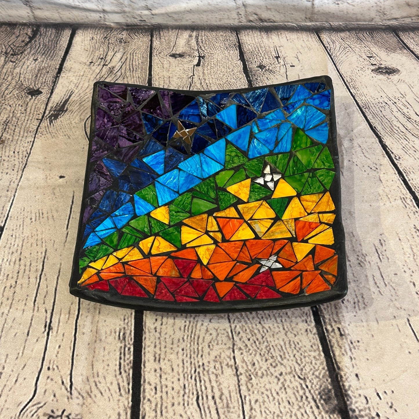 20cm Rainbow Stars Square Mosaic Handmade Ceramic Glass Tile Bowl Fruit