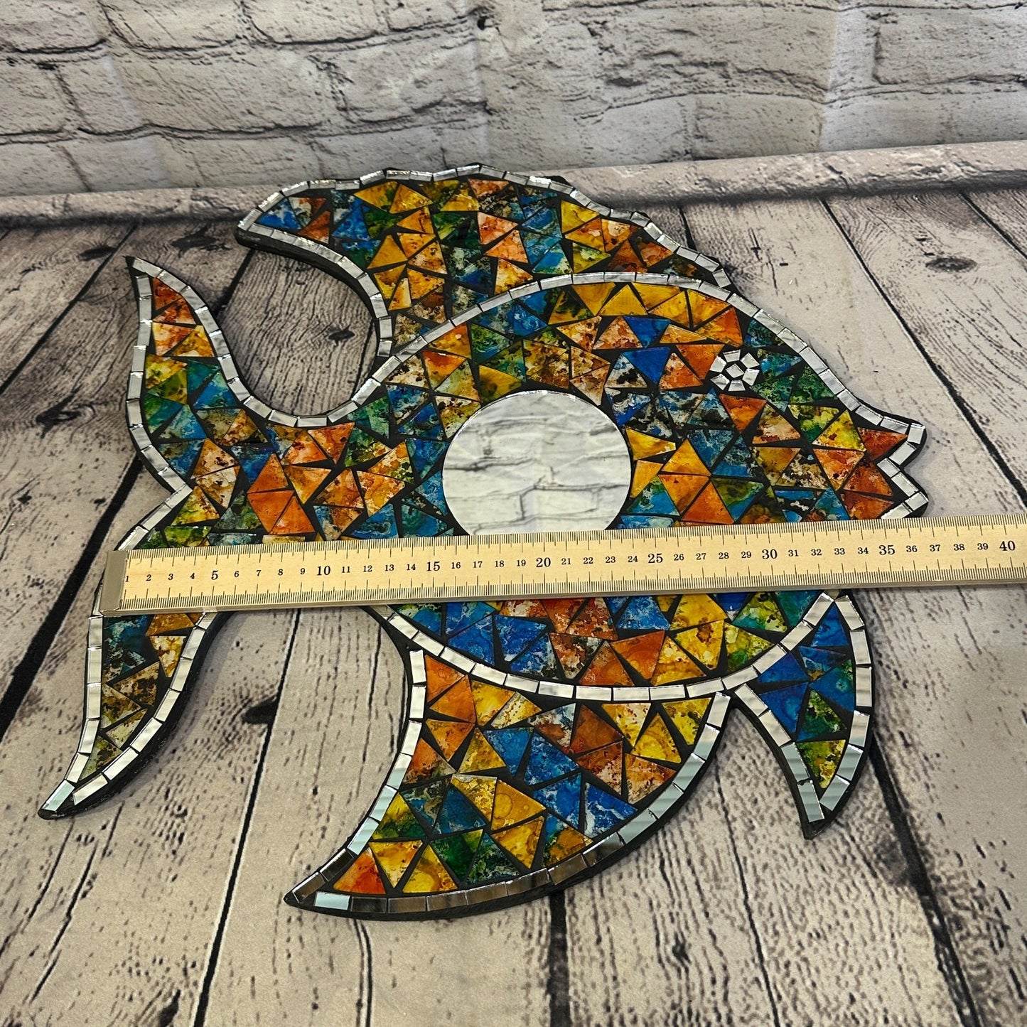 Rainbow Pastel Tropical Fish Mosaic Tile Wall Mirror 40cm x 35cm Handmade New