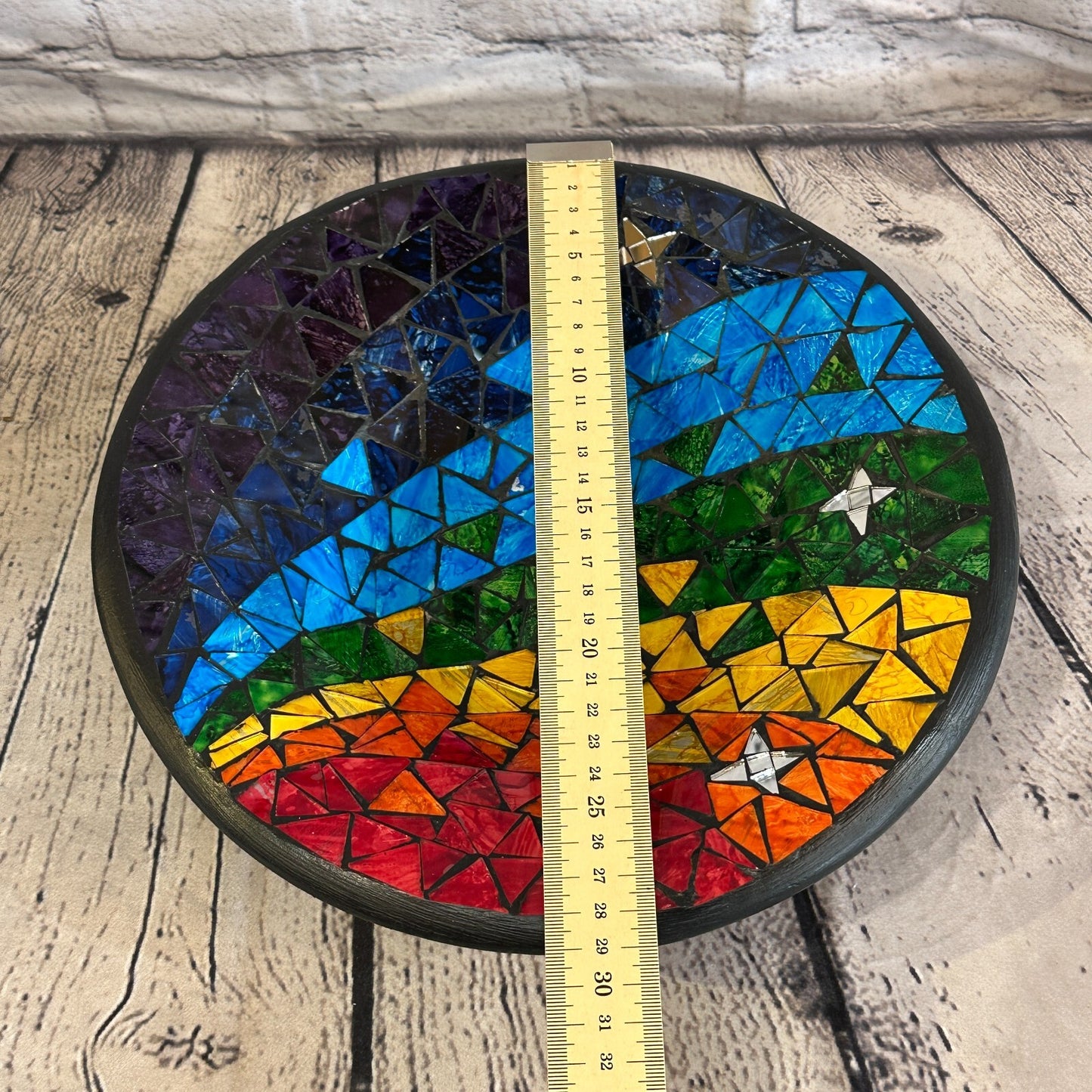 28cm Rainbow Stars Round Mosaic Handmade Ceramic Glass Tile Bowl Fruit