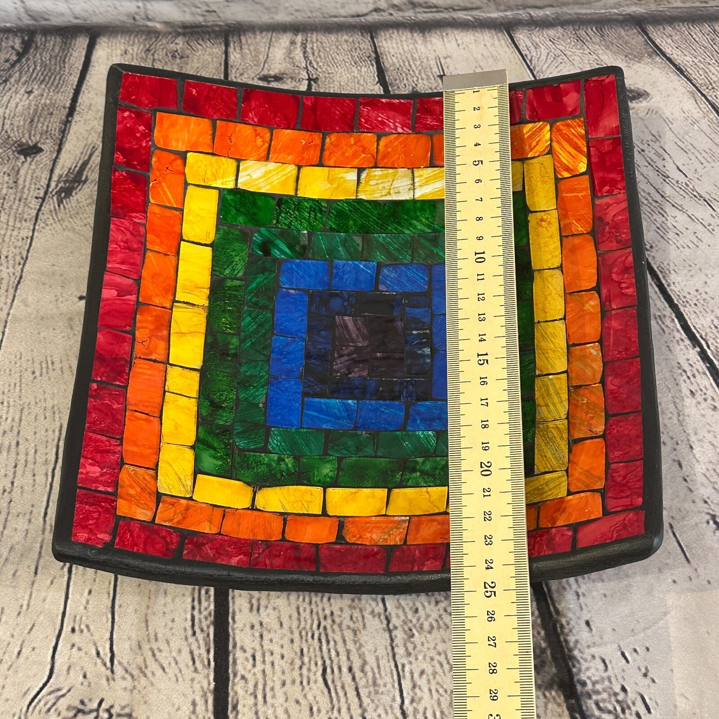 25cm Rainbow Eye Square Mosaic Handmade Ceramic Glass Tile Bowl Fruit