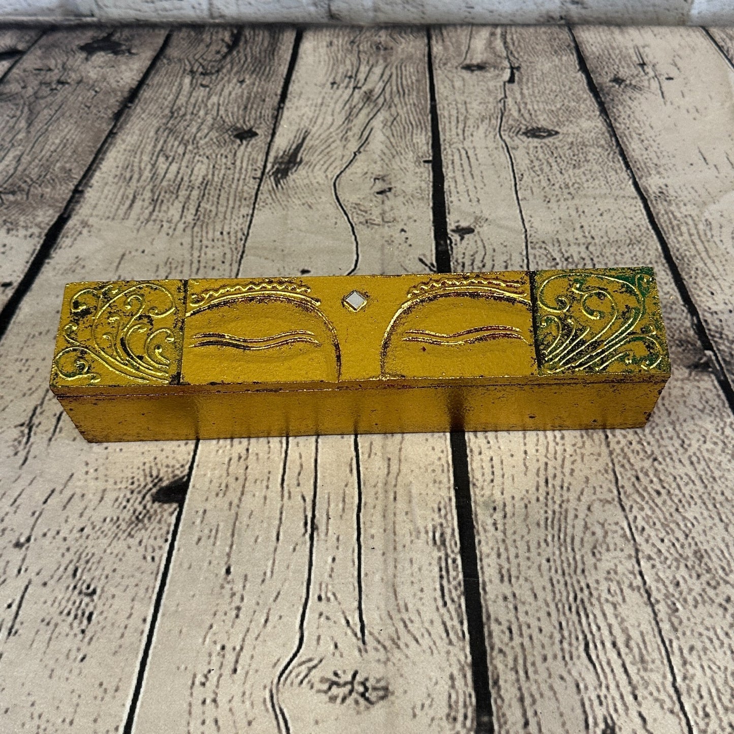 Bright Gold Thai Plain Buddha Eyes 25cm x 5cm x 5cm Wooden Box Trinket Handmade