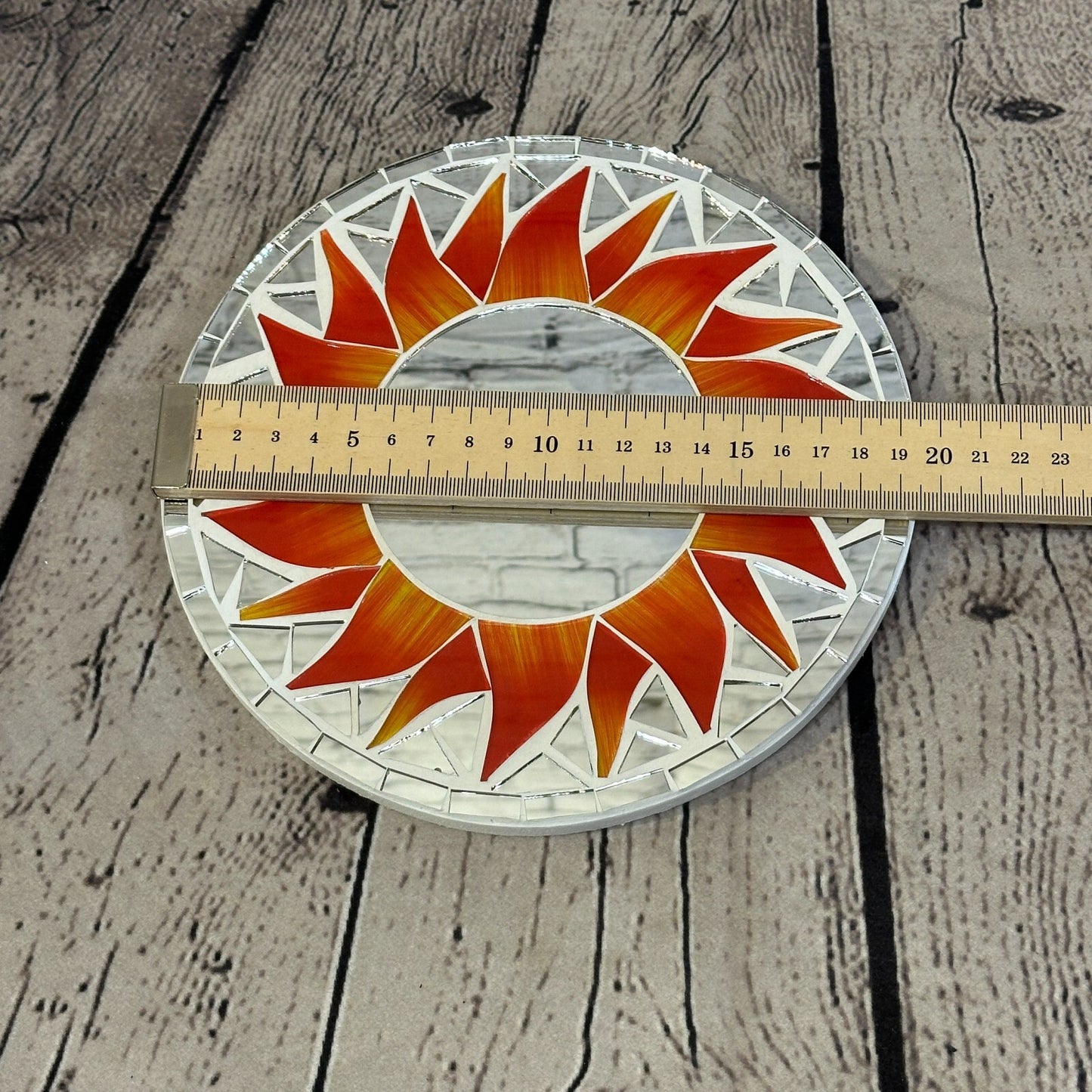 Red Flame Sun Mosaic Tile Wall Mirror 20cm x 20cm 8 Inches Handmade New