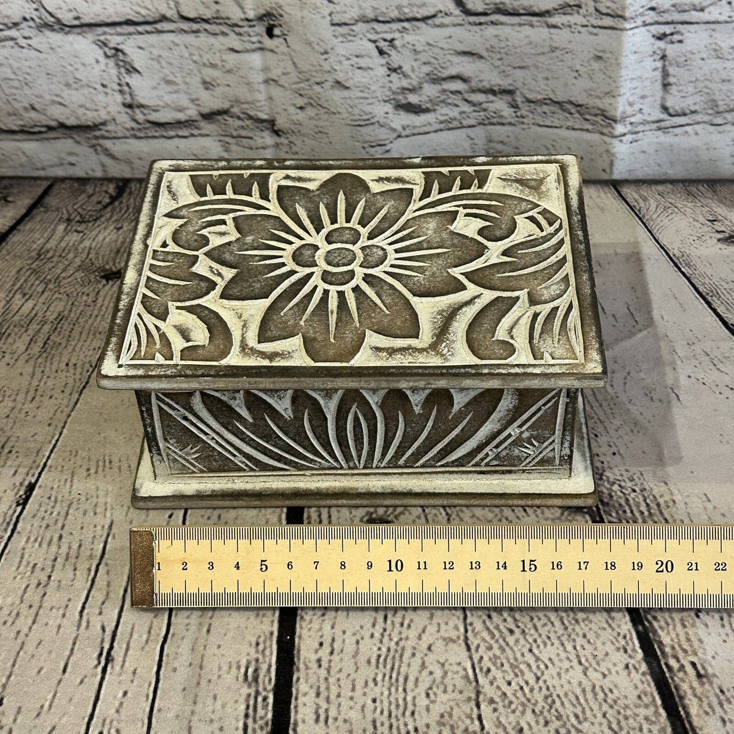 Brown Flower MDF Box Lotus 18cm x 12cm x 7cm Wooden Box Trinket Handmade
