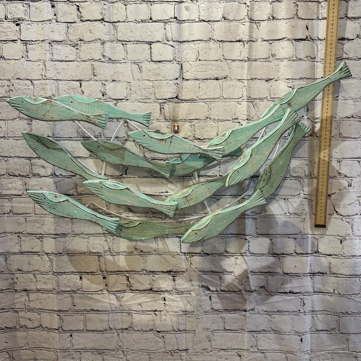 80cm Green Blue Shoal Of Fish On Wood   Fish Decoration Fish Shoal Sprats Fish