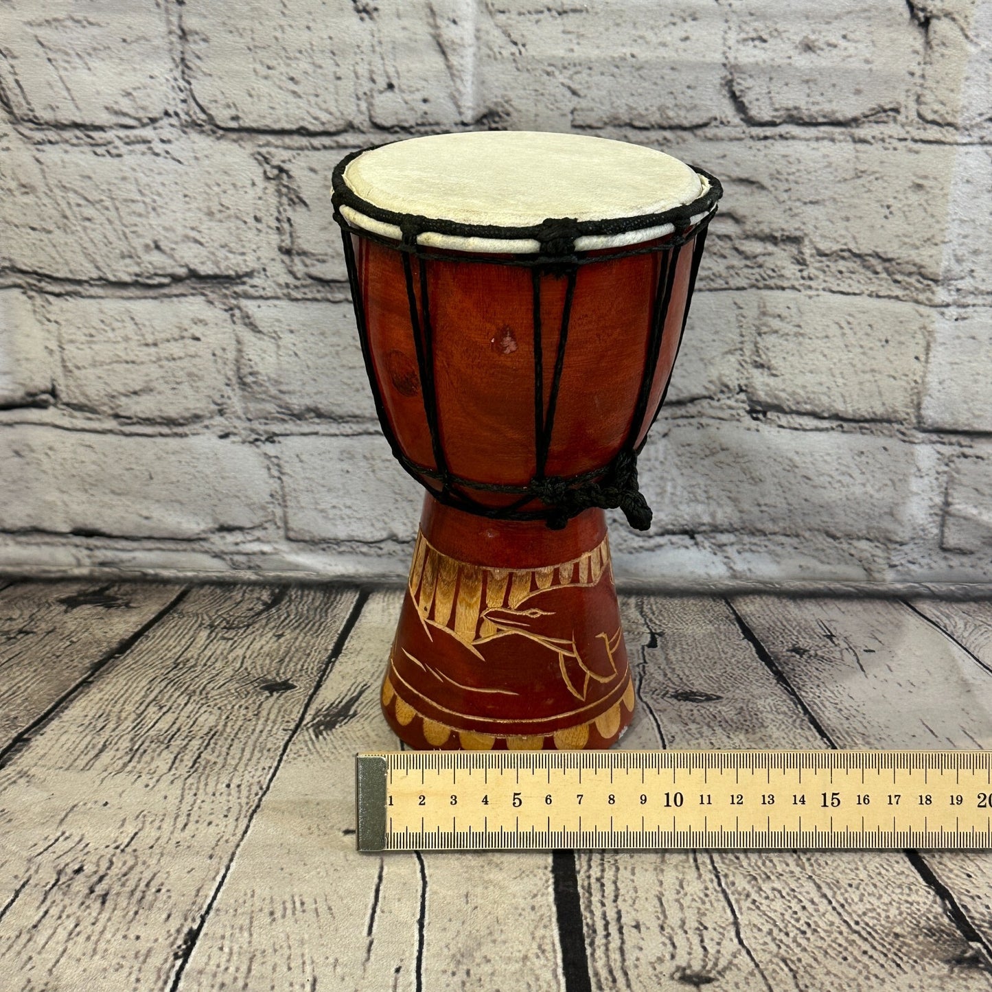 20cm Carved Wooden Djembe Bongo Painted African Influenced Drum High Handmade