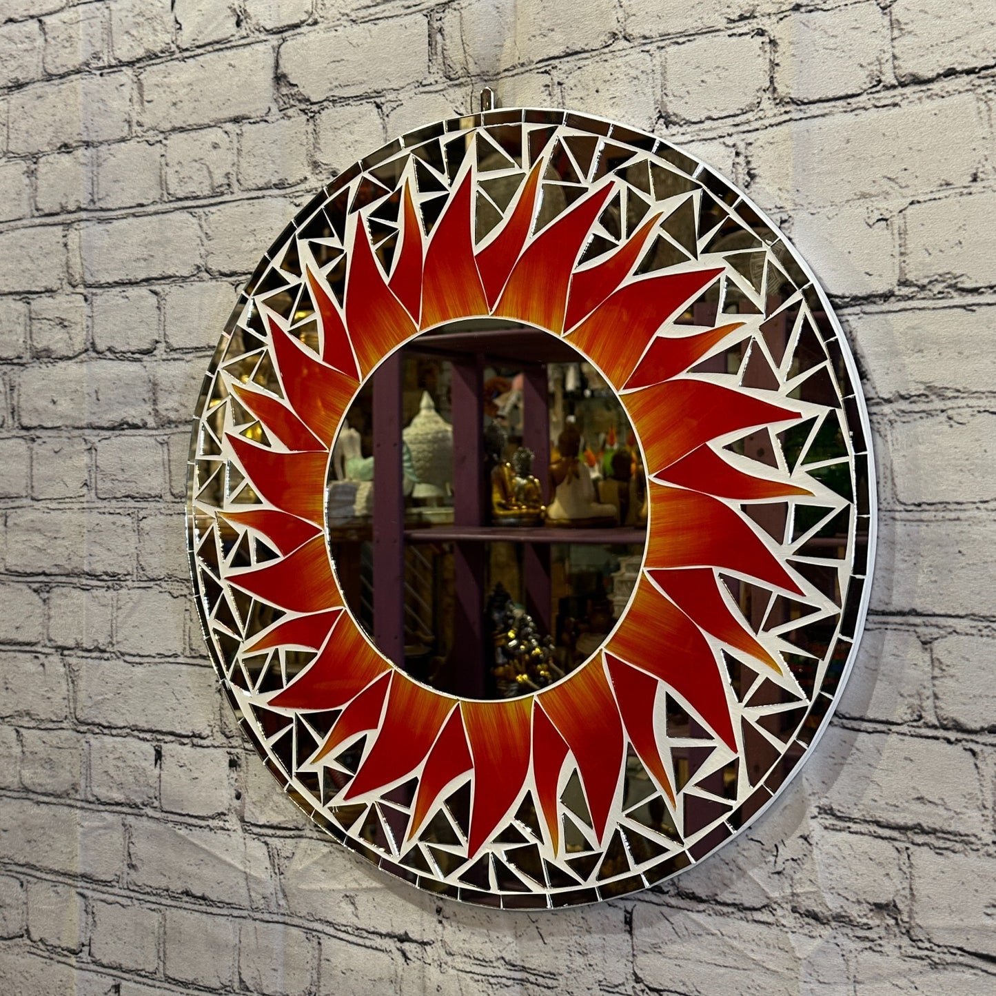 Red Flame Sun Mosaic Tile Wall Mirror 50cm x 50cm 20 Inches Handmade New
