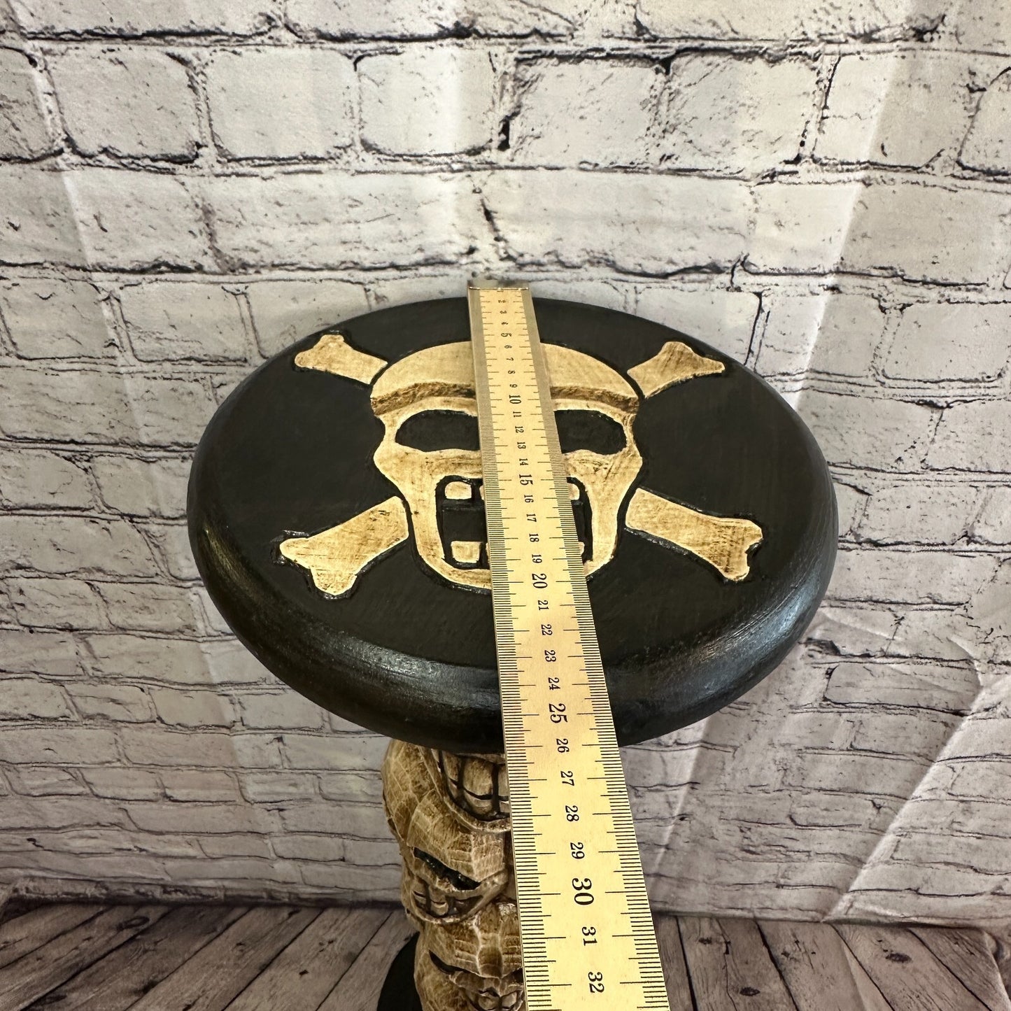 75cm Skull Tower Wood Side Table Bone Skull Flower Stand Solid Wood Gothic New
