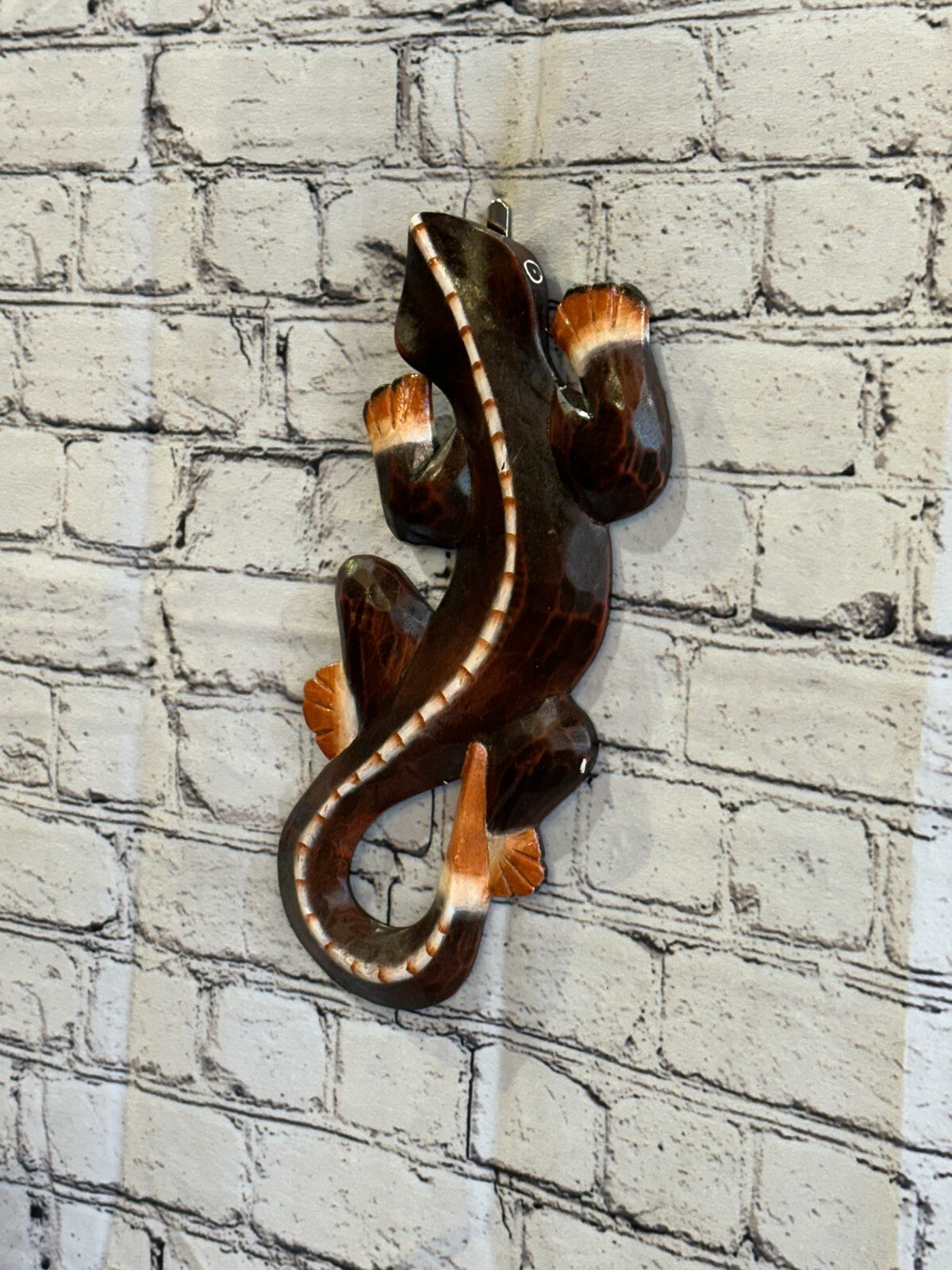 30cm Gecko Lizard Brown Wood Wall Hanging Wooden Ornaments Wood Carving