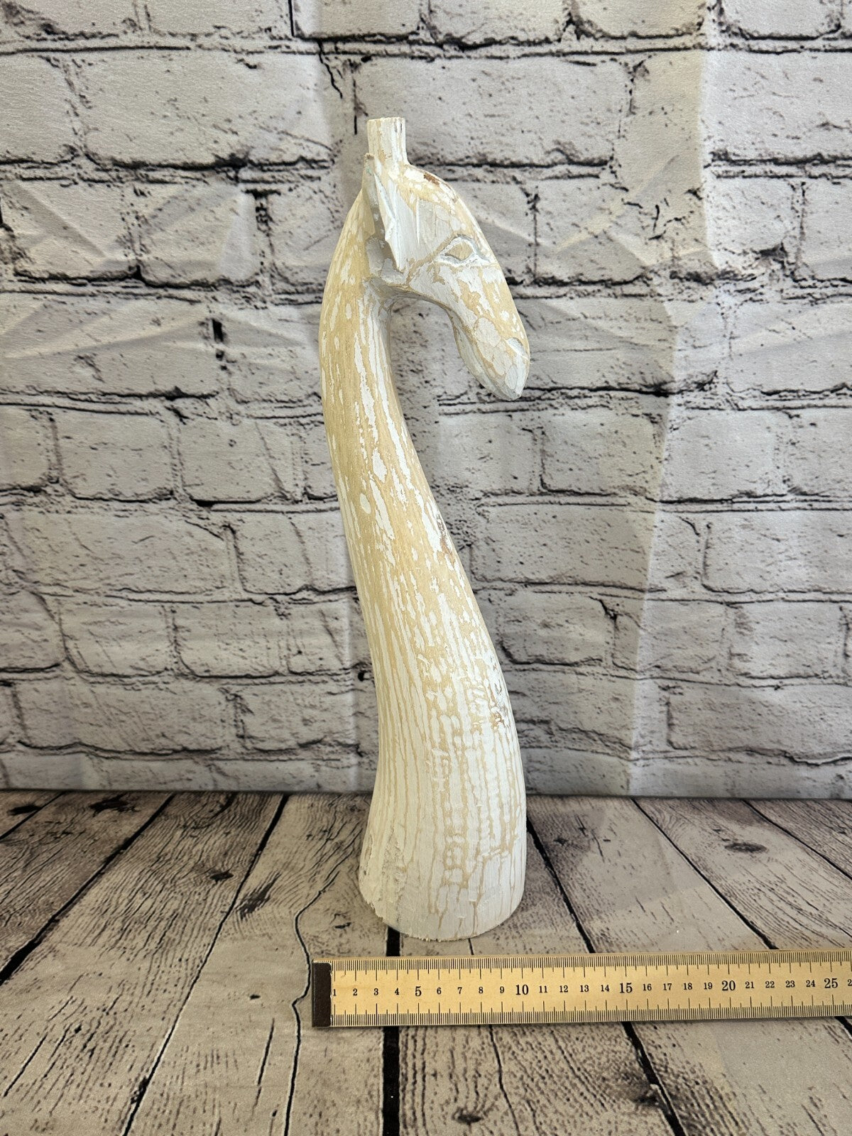 White Wooden Giraffe Head With Shabby Pattern 40cm x 10cm Handmade and Fairtrade