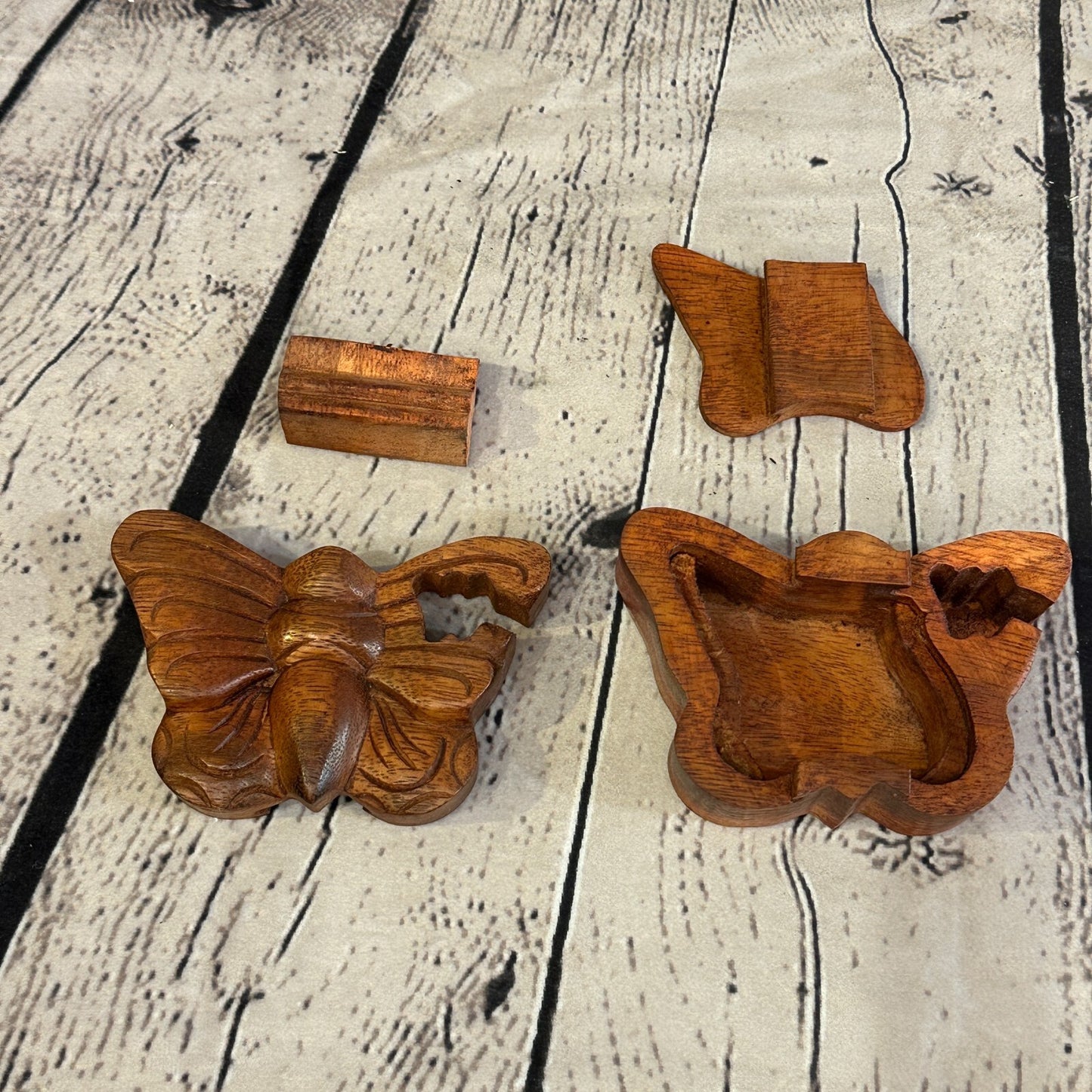 Carved Butterfly 4 Bit Wooden Puzzle Box Secret Box Magic Trinket Handmade