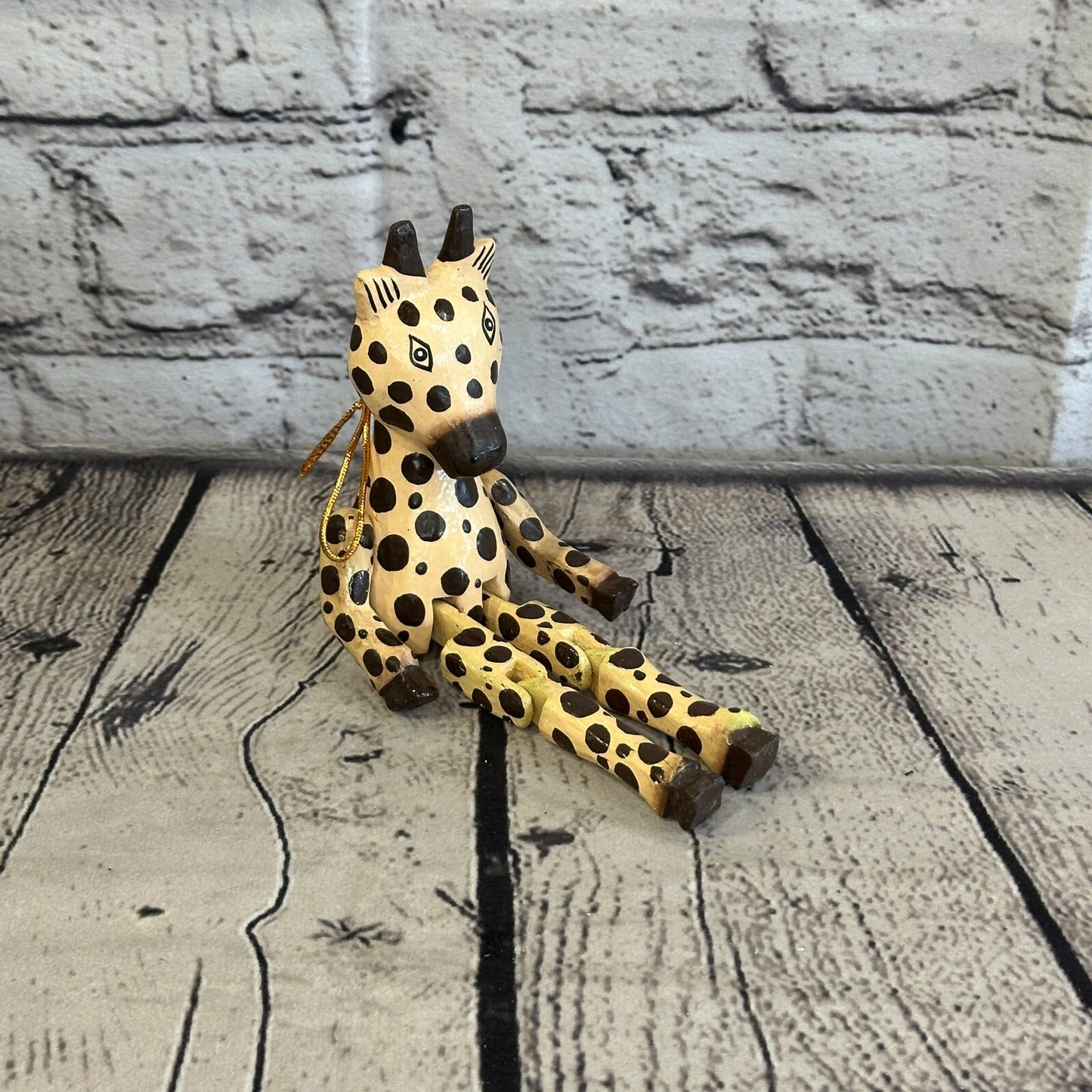 10cm Giraffe Sitting Animal, Wooden Shelf Ornament Handmade and Fairtrade