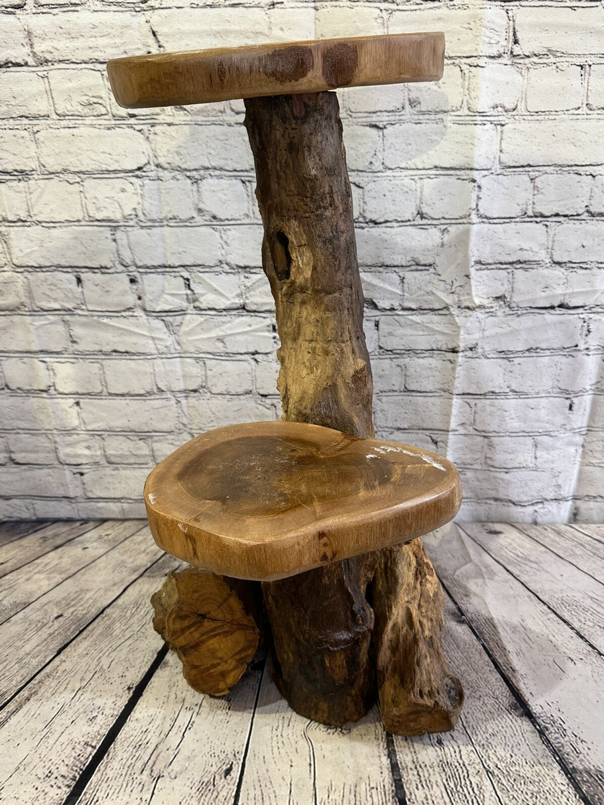 60cm x 25cm Double Teak Root Wood Mushroom Coffee Table Side Home Furniture